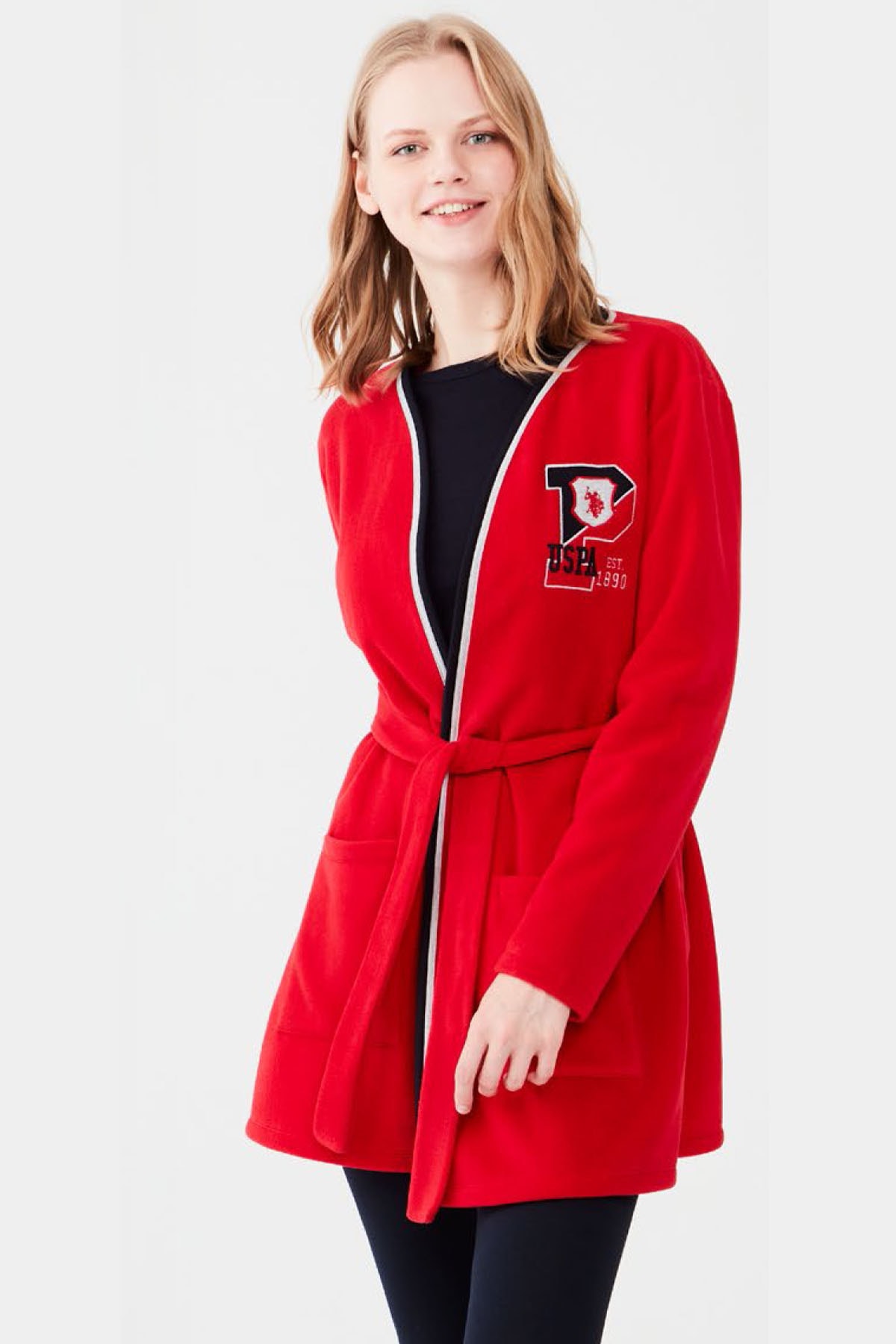 U.S. Polo Assn. Kadın Kırmızı Polar Sabahlık