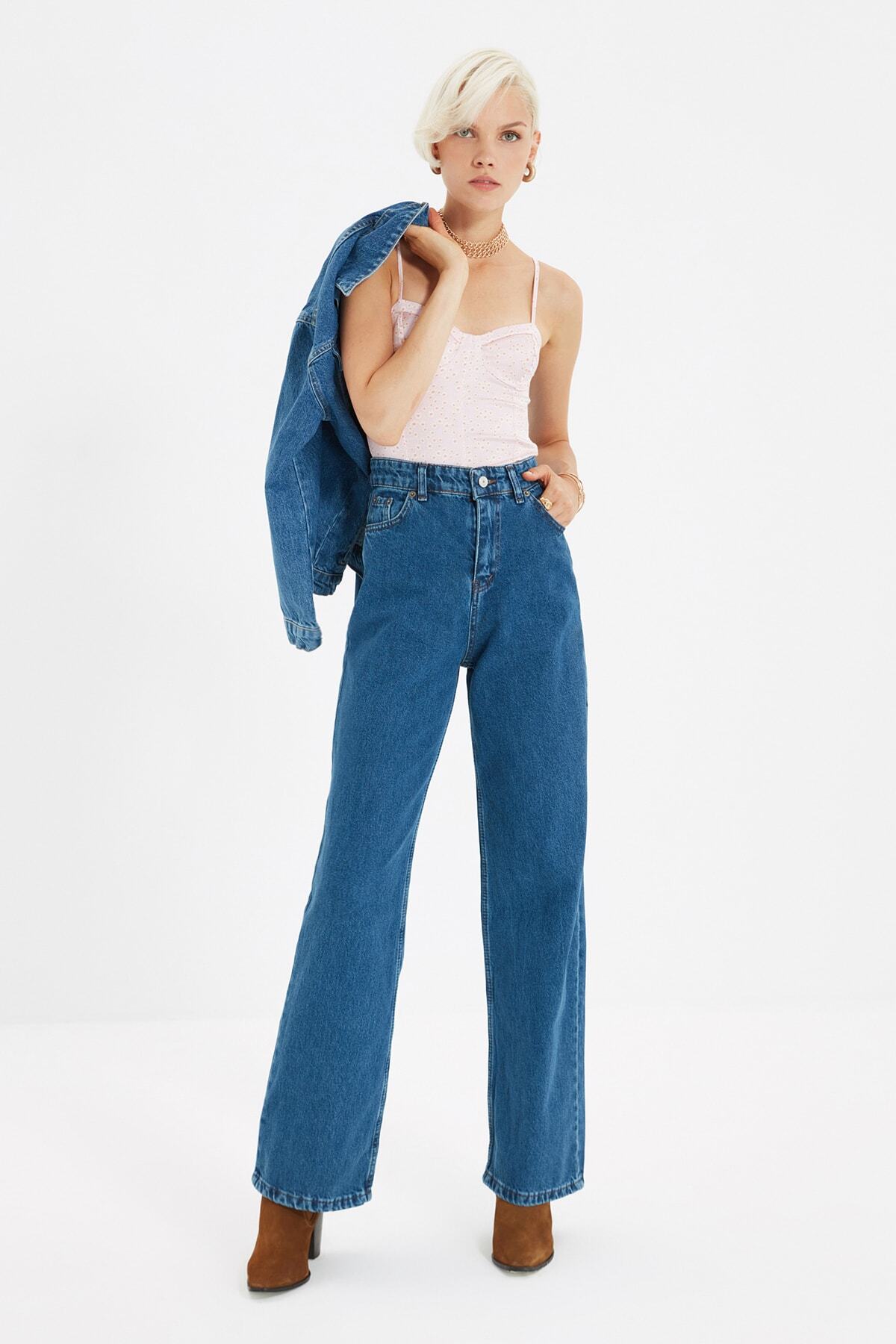 TRENDYOLMİLLA Lacivert Yüksek Bel Wİde Leg Jeans TWOAW22JE0794
