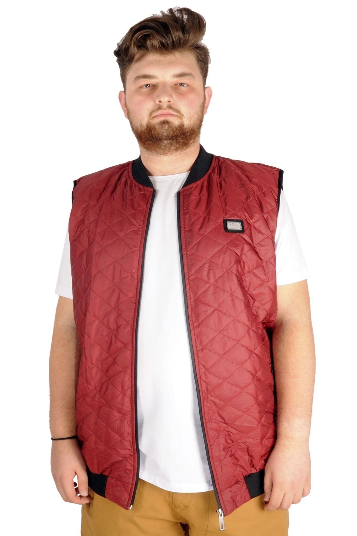 ModeXL Büyük Beden Erkek Yelek College 21672 Bordo