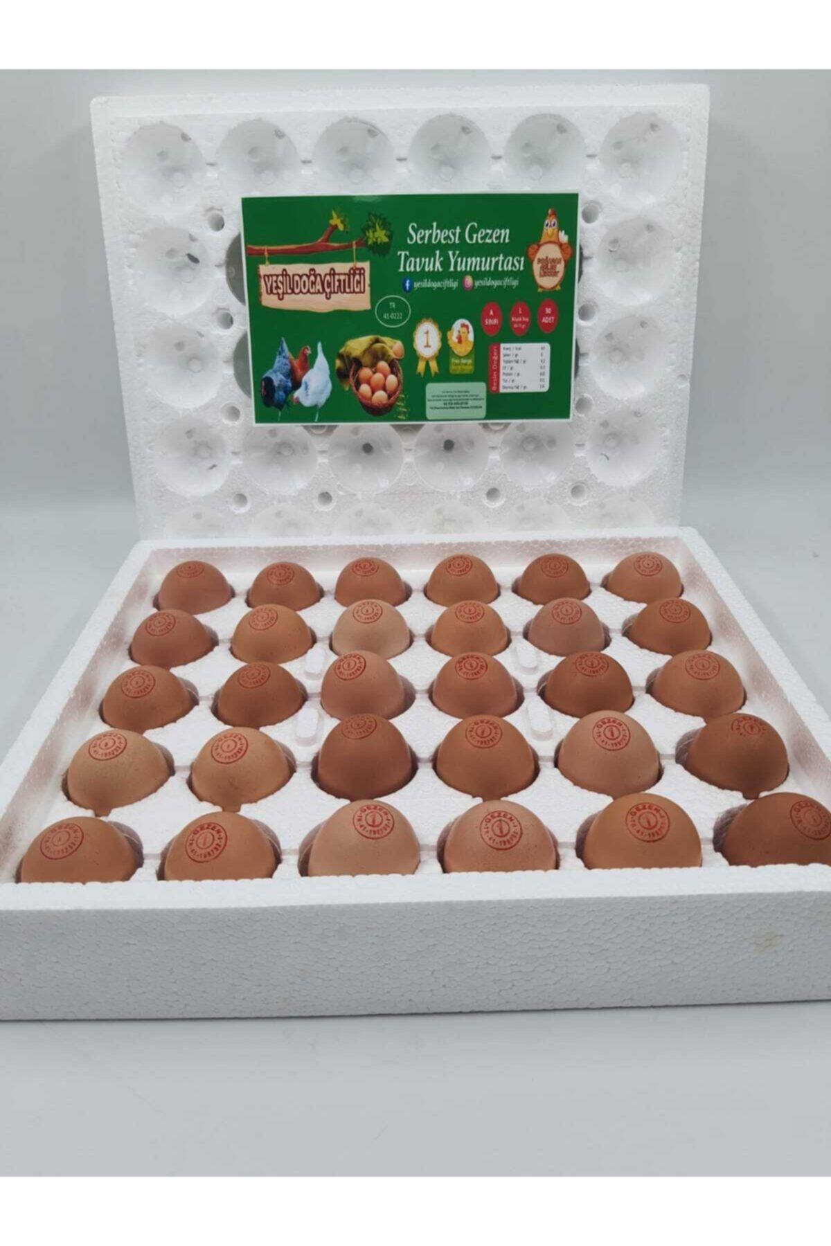 YDÇ Yeşil Doğa Çiftliği Serbest Gezen Tavuk Yumurtası, (L; 63 GR-72GR), %100 Doğal, 30'lu,