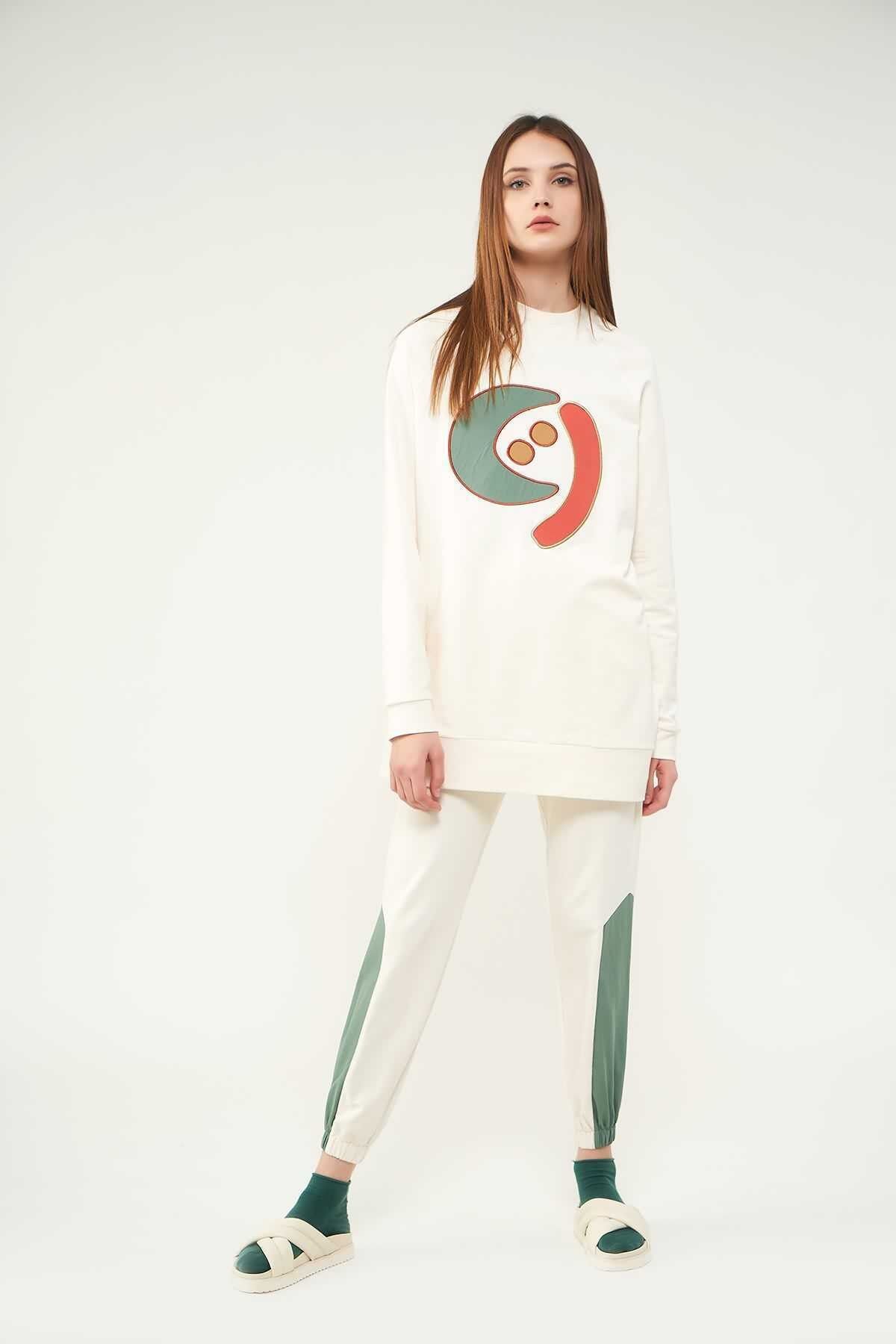 Mevra Nakışlı Sweatshirt N2 Yeşil