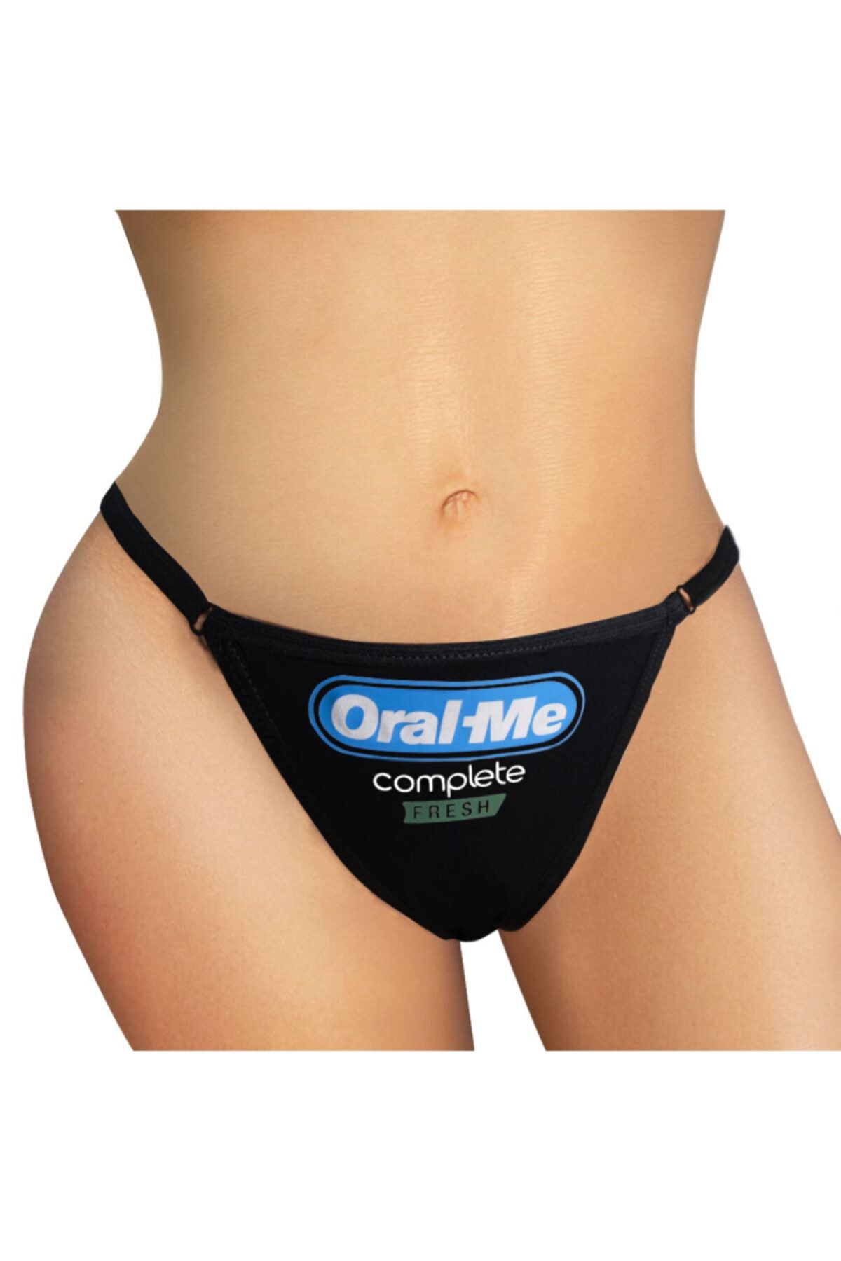 Ebsem - Oral Me Baskılı G-string, Tanga, Kadın Iç Çamaşırı Siyah Ayarlanabilir Beden