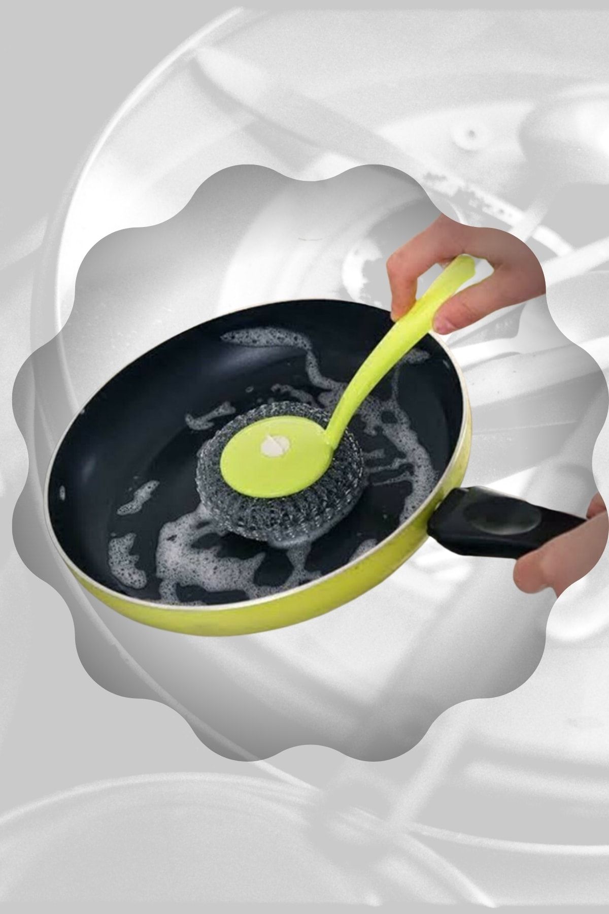Ersamica Saplı Bulaşık Yıkama Lavabo Banyo Temizleme Teli Ergonomik Pratik Teli Değiştirilebilir Bulaşık Teli