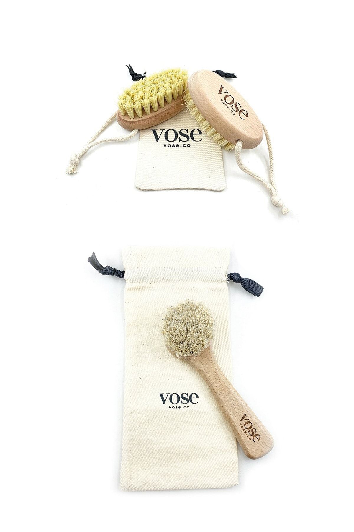 Vose 2' li Set Doğal At Kılı Yüz Fırçası + Tırnak Fırçası (Kaktüs)