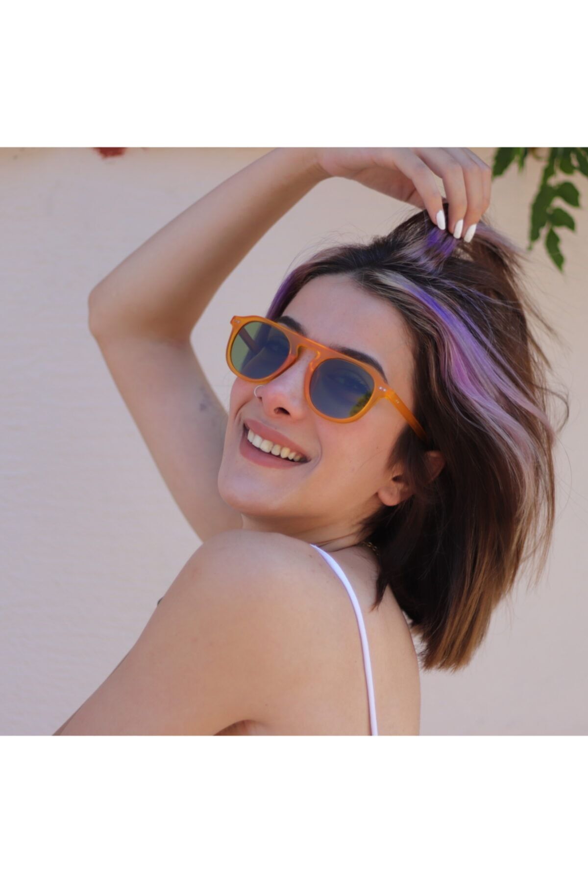 LOOKUP Lookup Unısex Oval Turuncu Çerçeve Yeşil Cam Güneş Gözlüğü