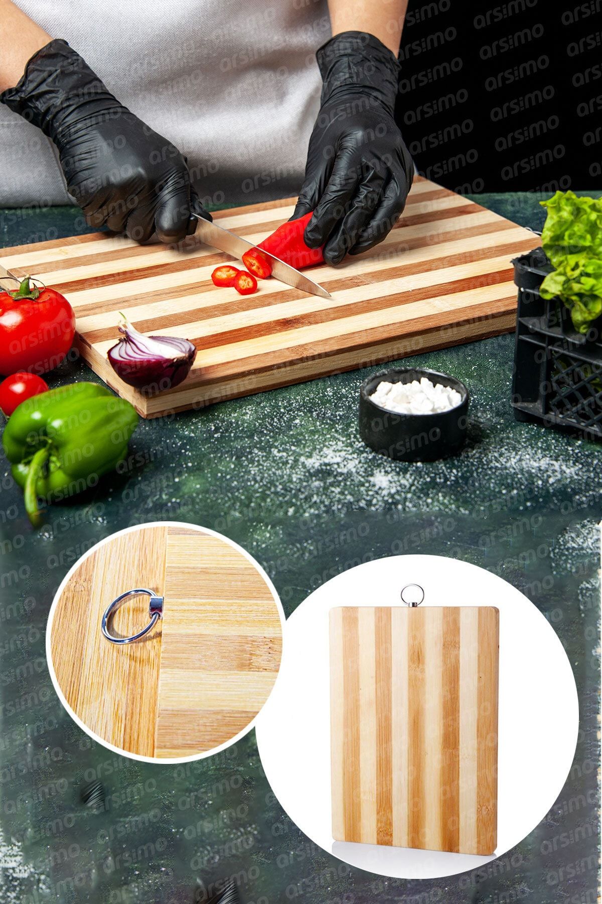 Arsimo Bambu Kesim Panosu Kesme Tahtası Metal Asma Aparatlı 22x32
