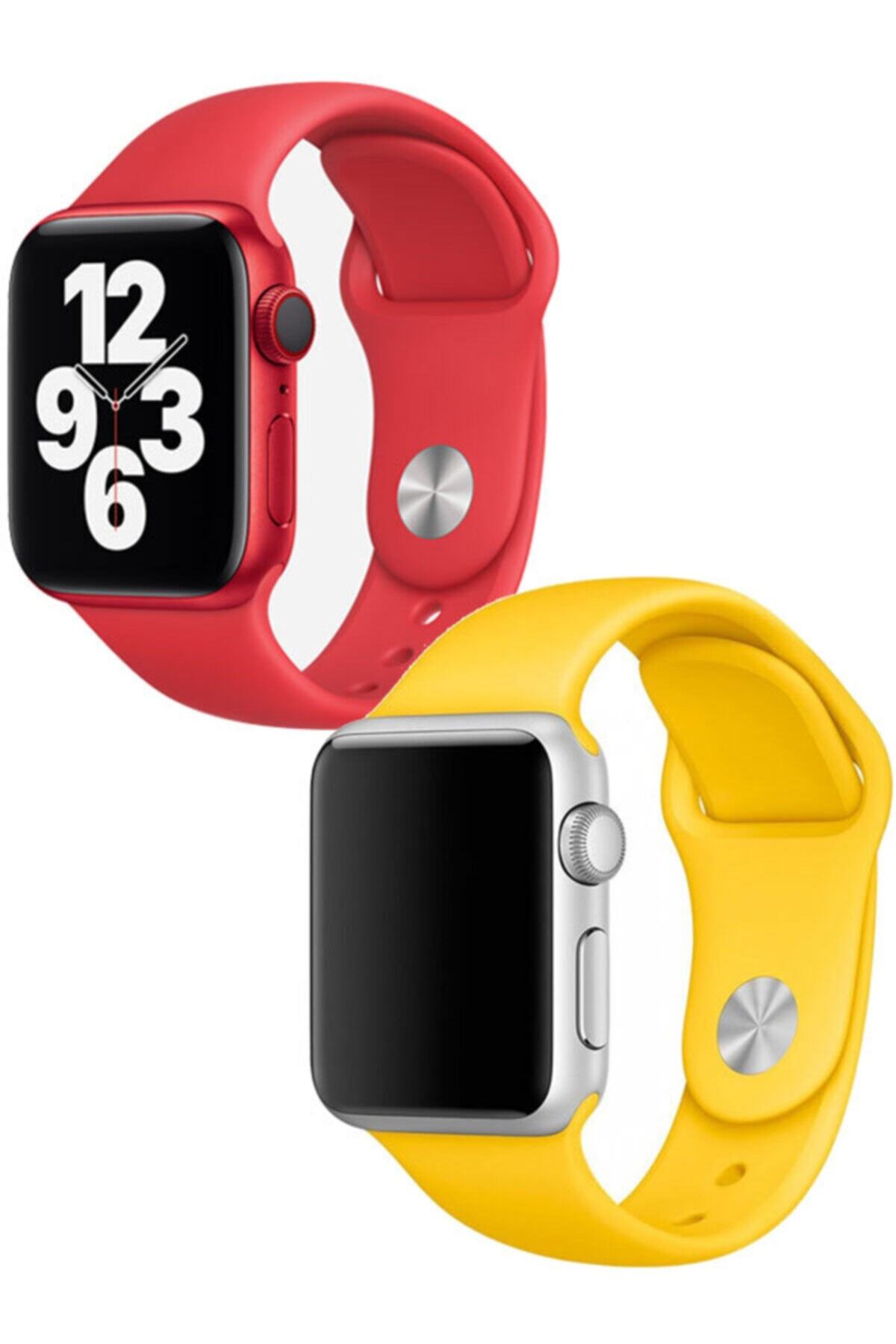 Apple Watch 1 2 3 4 5 6 Se 42 Mm Klasik Spor Band Kordon Sarı Kırmızı Set