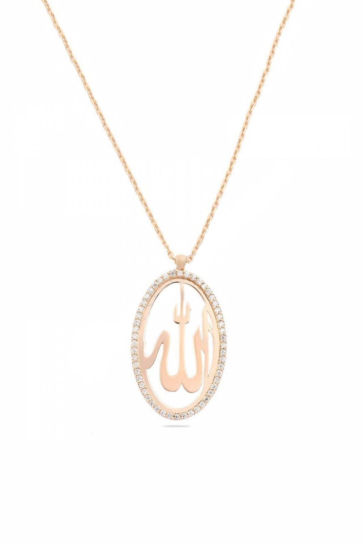 Armes Silver Allah Lafzı Taşlı 14 K Rose Altın Kaplama Kadın Kolye