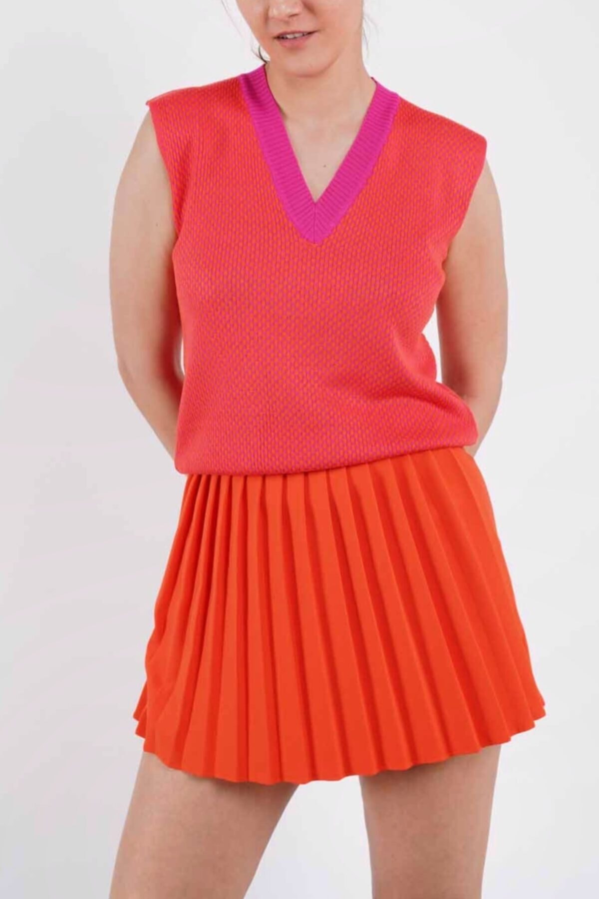 3x2 Pötikareli Turuncu Pembe Süveter