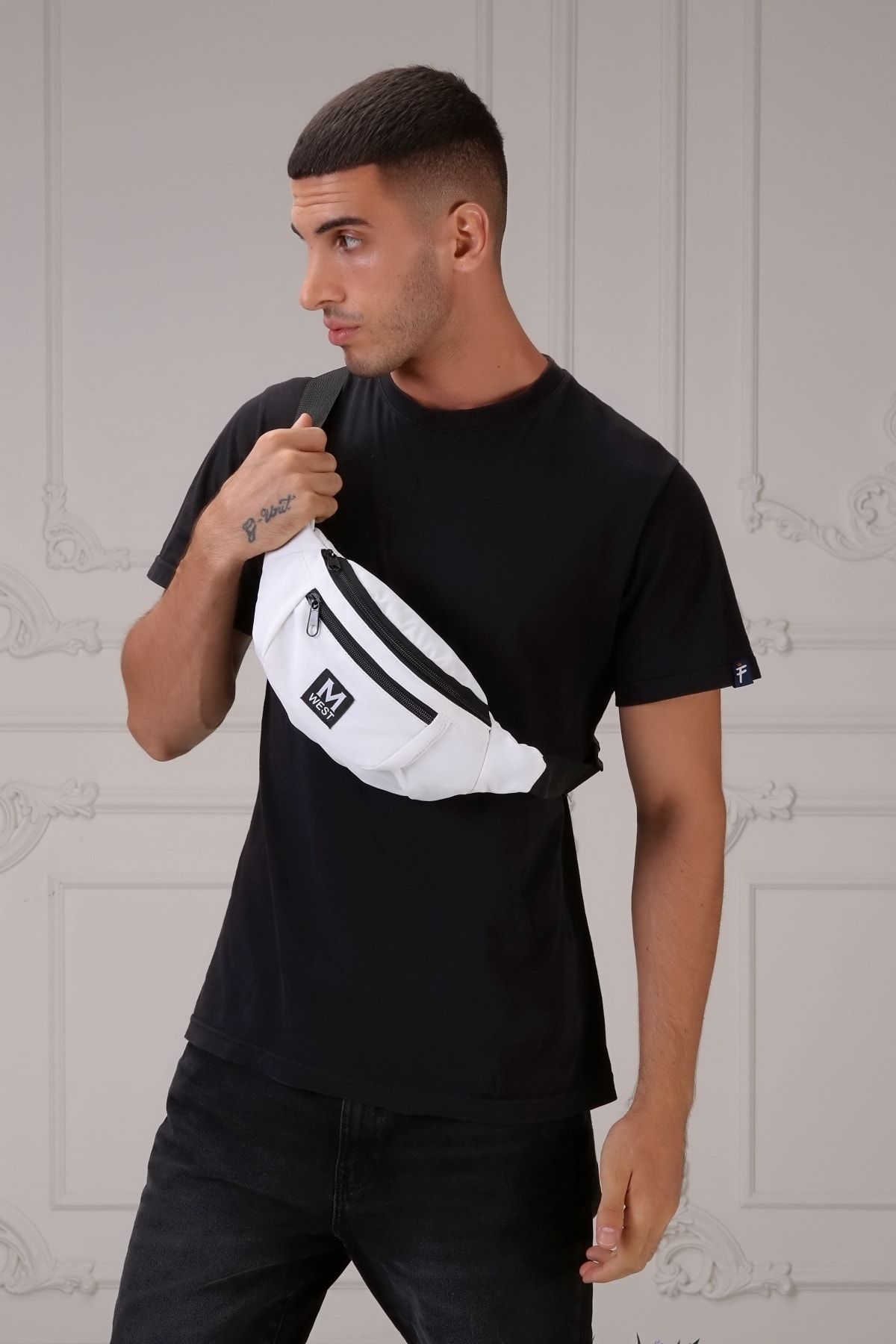 Moda West Unisex Beyaz Süet 3 Bölmeli Çapraz Bel Ve Omuz Çantası
