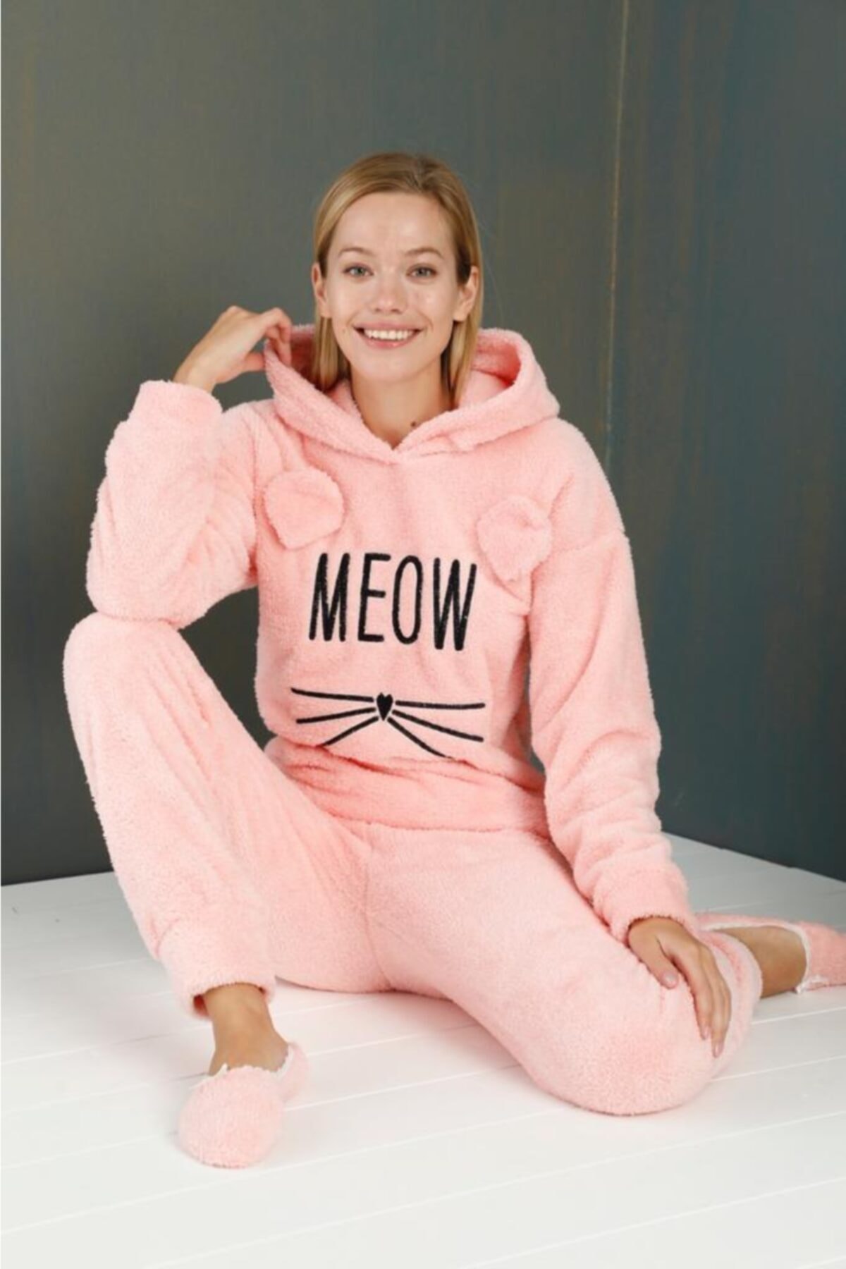 BERİN HOMEWEAR Kadın Welsoft Kapşonlu Kışlık Pijama Takımı