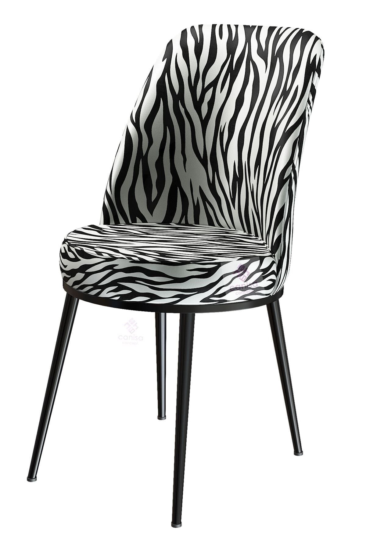 Canisa Concept Dexa Serisi Üst Kalite 1.sınıf Zebra Desen Metal, Siyah Ayaklı Sandalye