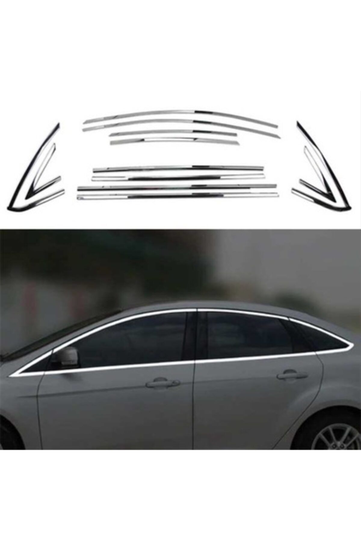 Autokit Ford Focus Sedan Tam Tur Cam Çıtası Nikelaj (2012-2018) 12 Parça