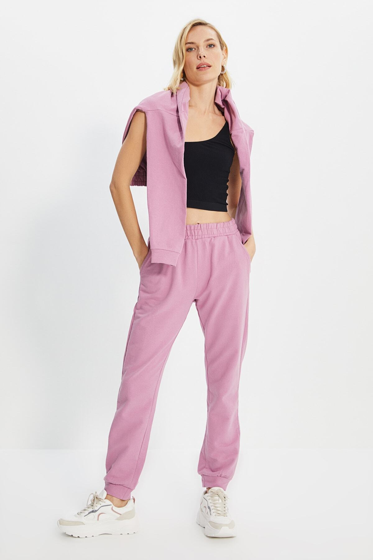 TRENDYOLMİLLA Gül Kurusu Basic Jogger Örme İnce Eşofman Altı TWOAW22EA0007