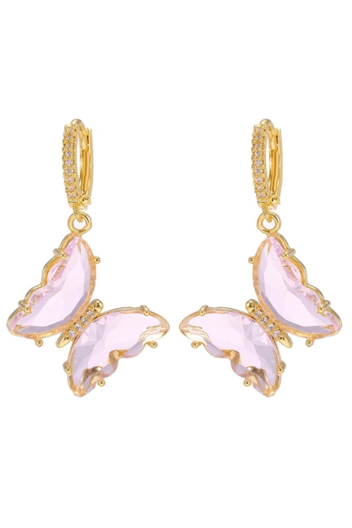 All About Jewelry Pembe Zirkon Taş Kelebek Küpe