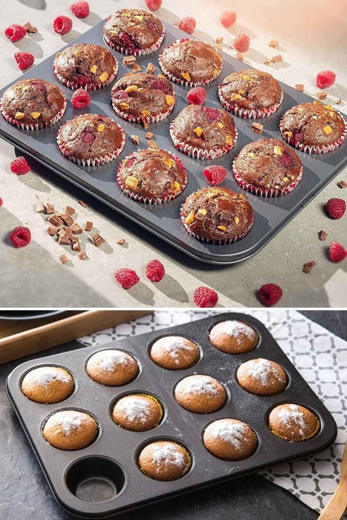 Tilbe Home Cupcake Muffin Kalıbı Kek Yanmaz Yapışmaz 12’li Fırın Çörek Tepsisi Teflon Paslanmaz Karbon Siyah