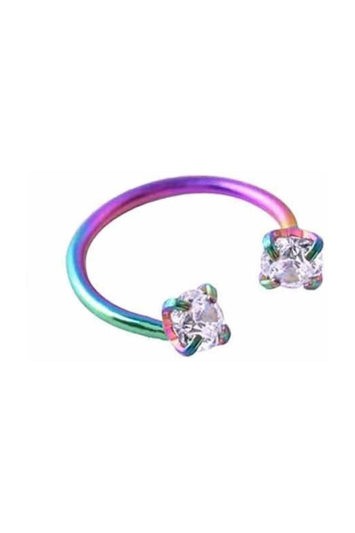 Cadının Dükkanı Cerrahi Çelik Zirkon Taşlı Gökkuşağı Rengi Kulak-dudak-burun Piercing (iç Çap 8 Mm)