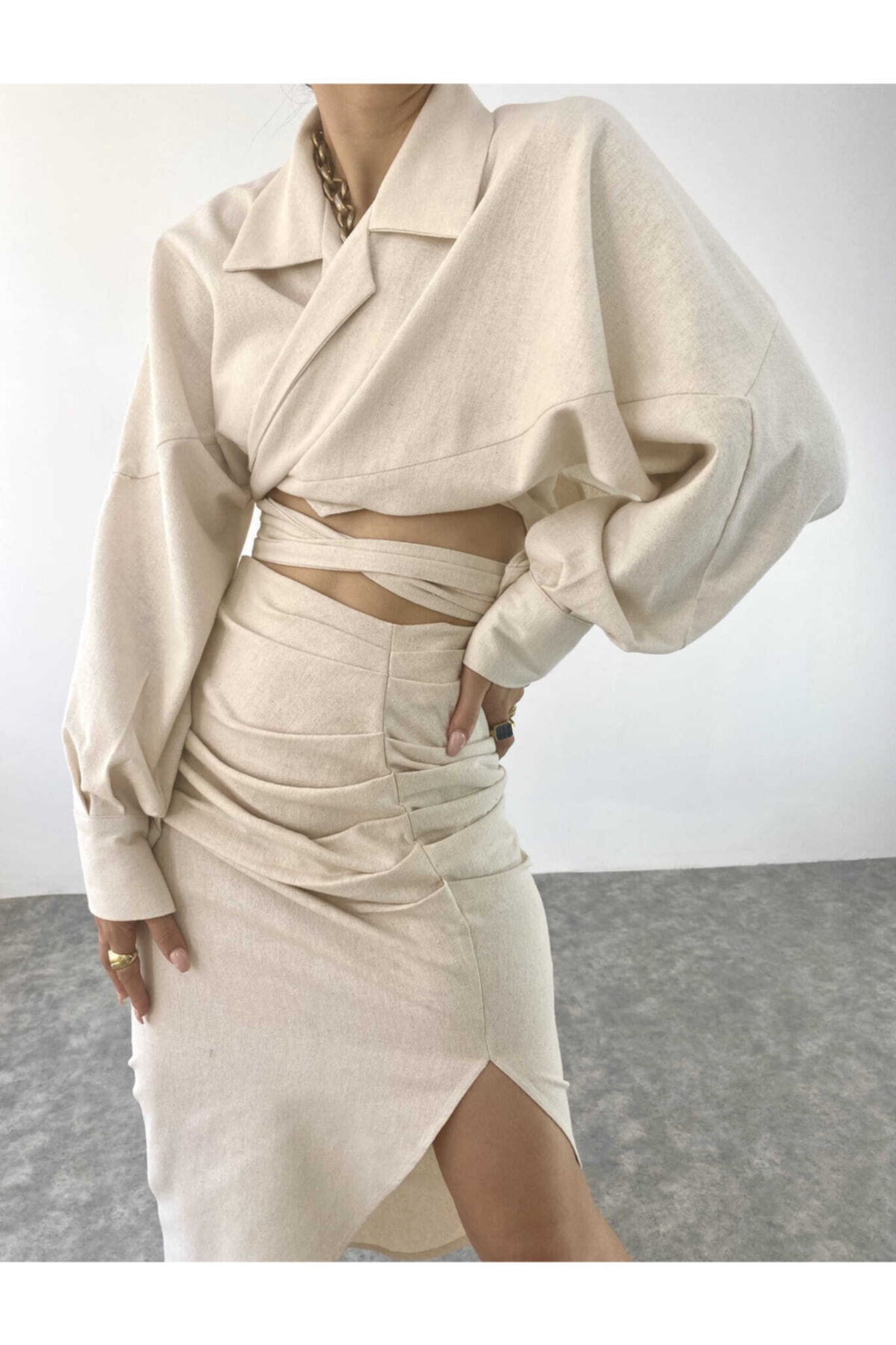 MAİ COLLECTİON Asos Keten Takım Bej