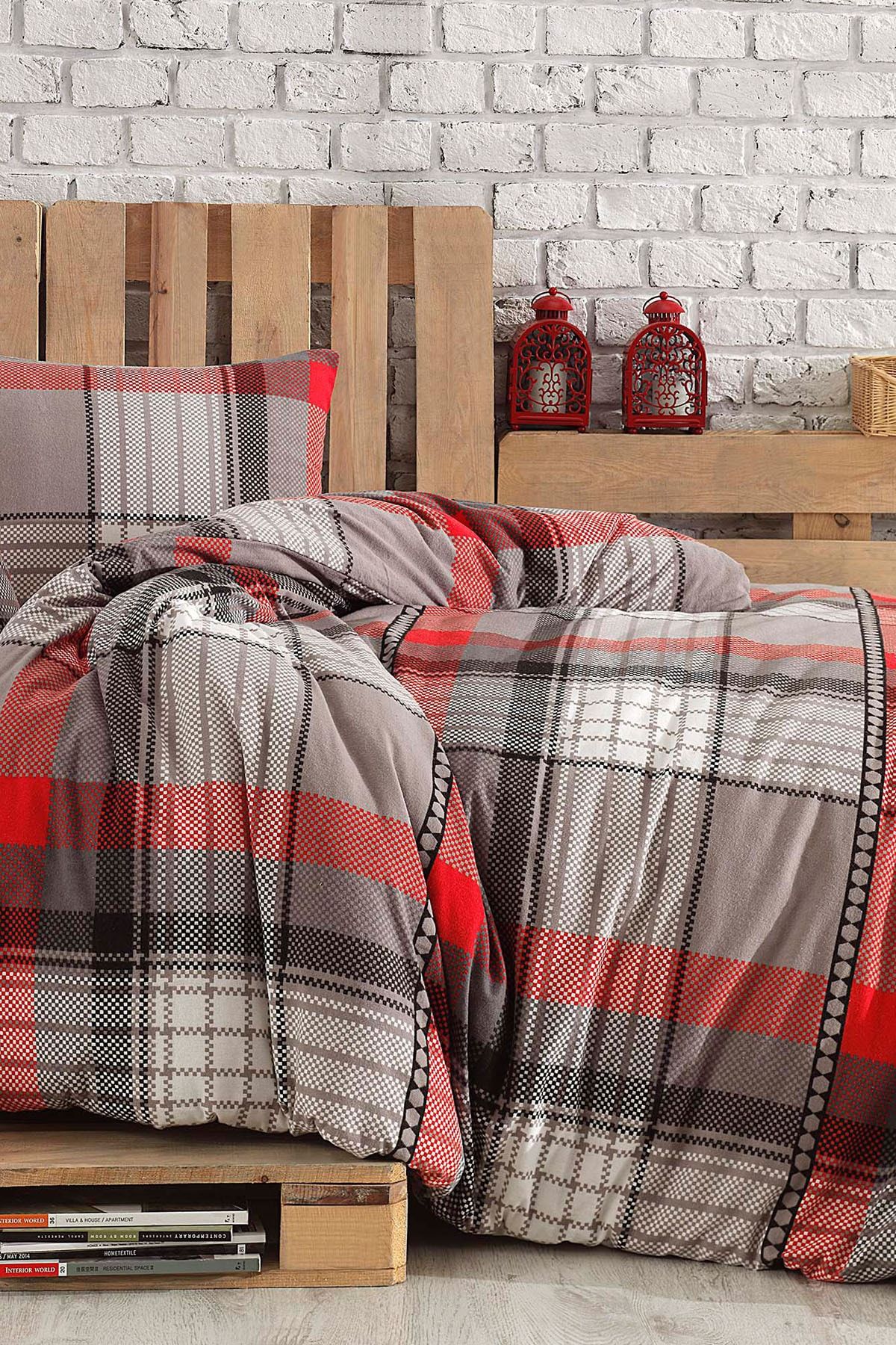 LadyModa Ayda %100 Pamuklu Çift Kişilik Çarşafı Lastikli Nevresim Takımı