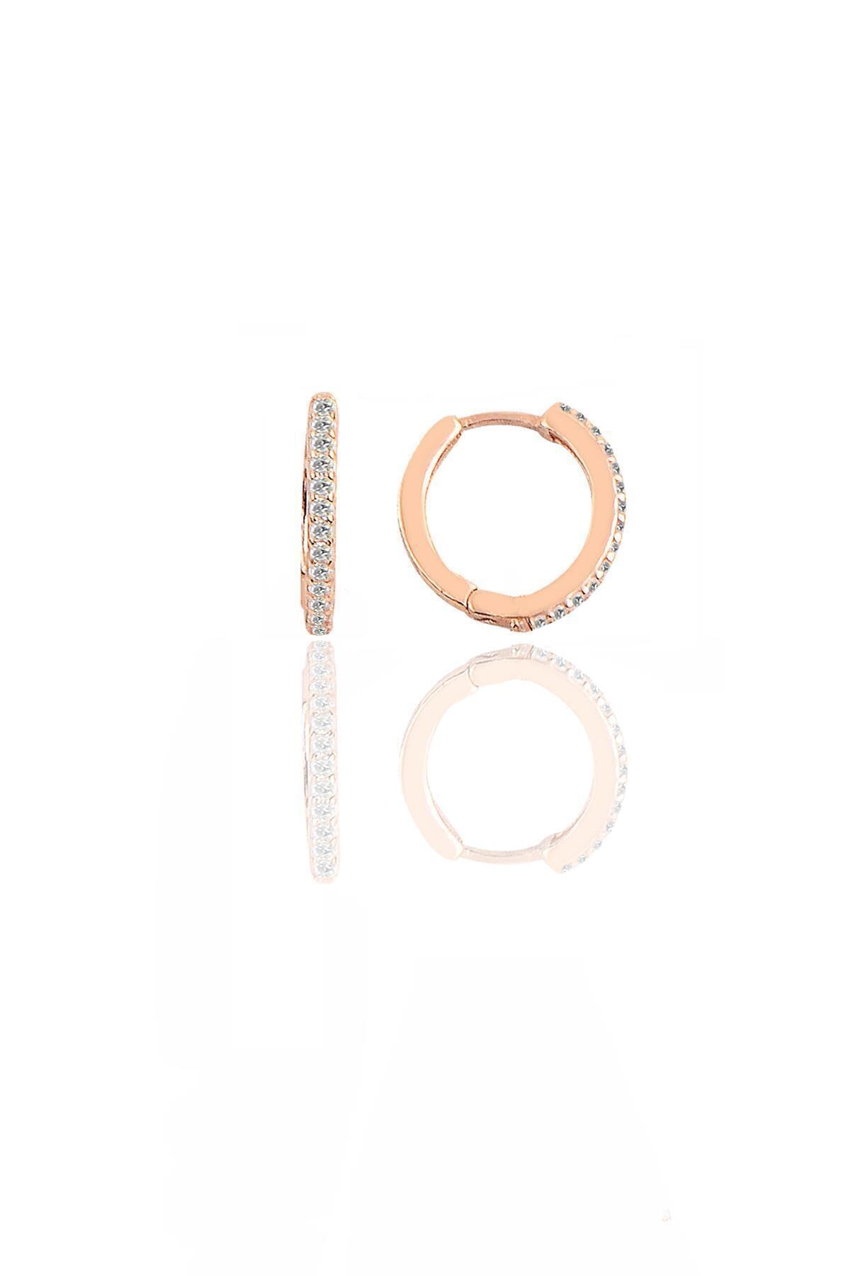 Söğütlü Silver Gümüş Rose Zirkon Taşlı 12 Mm Halka Küpe