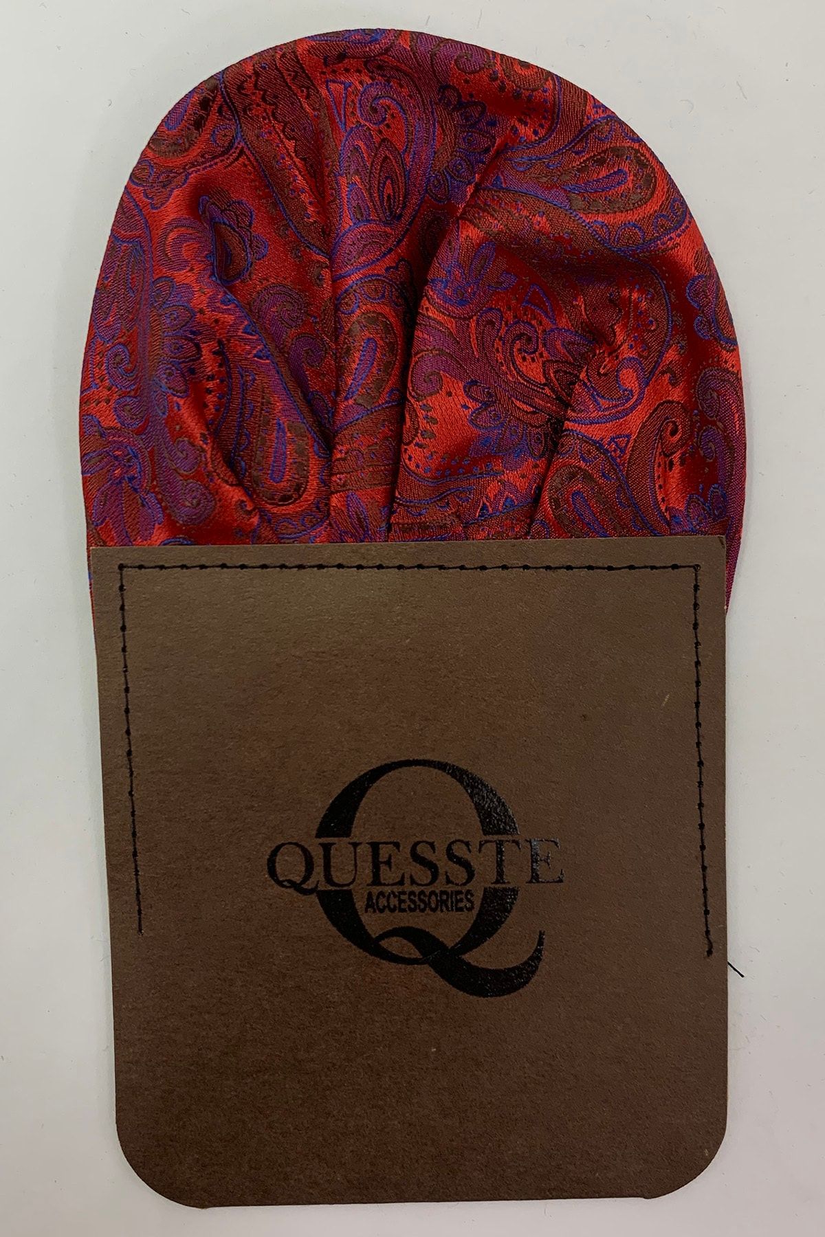 Quesste Accessory Erkek Kırmızı Desenli Hazır Katlanmış Takım Elbise Cep Yaka Mendili