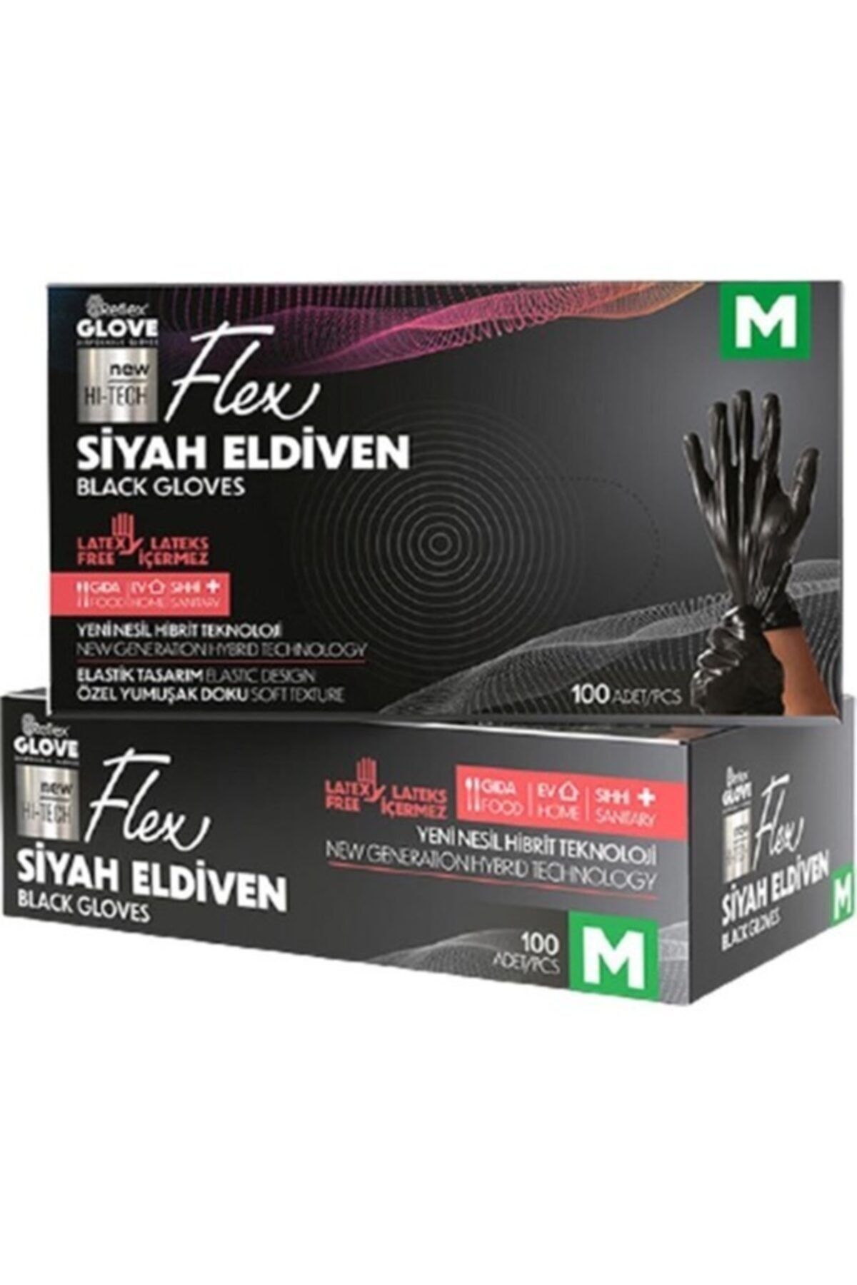 REFLEKS Reflex Glove Flex Eldiven 100lü Siyah MBeden 4 Kutu