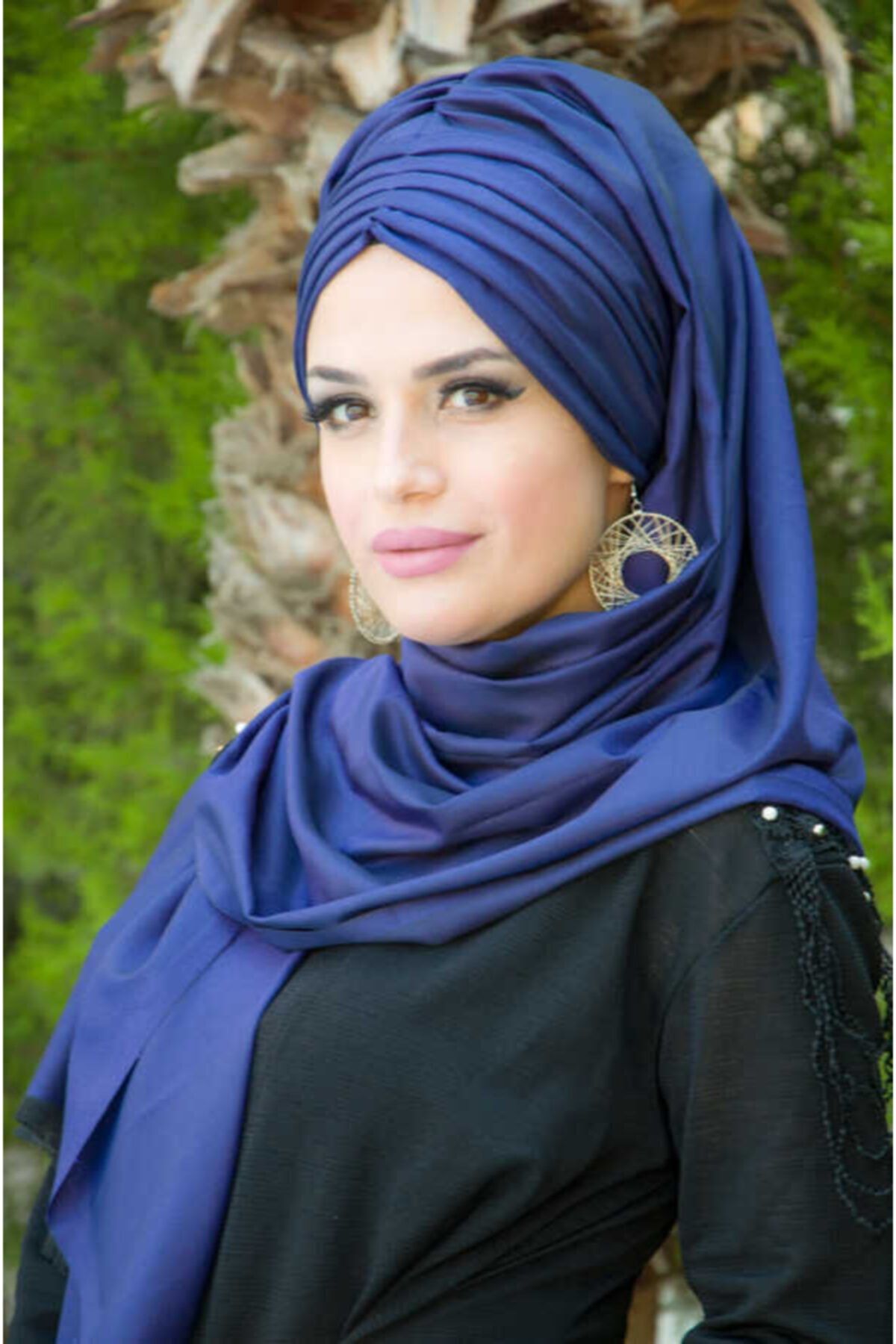 Aişe tesettür Mor Lacivert Büzgülü Hazır Şal