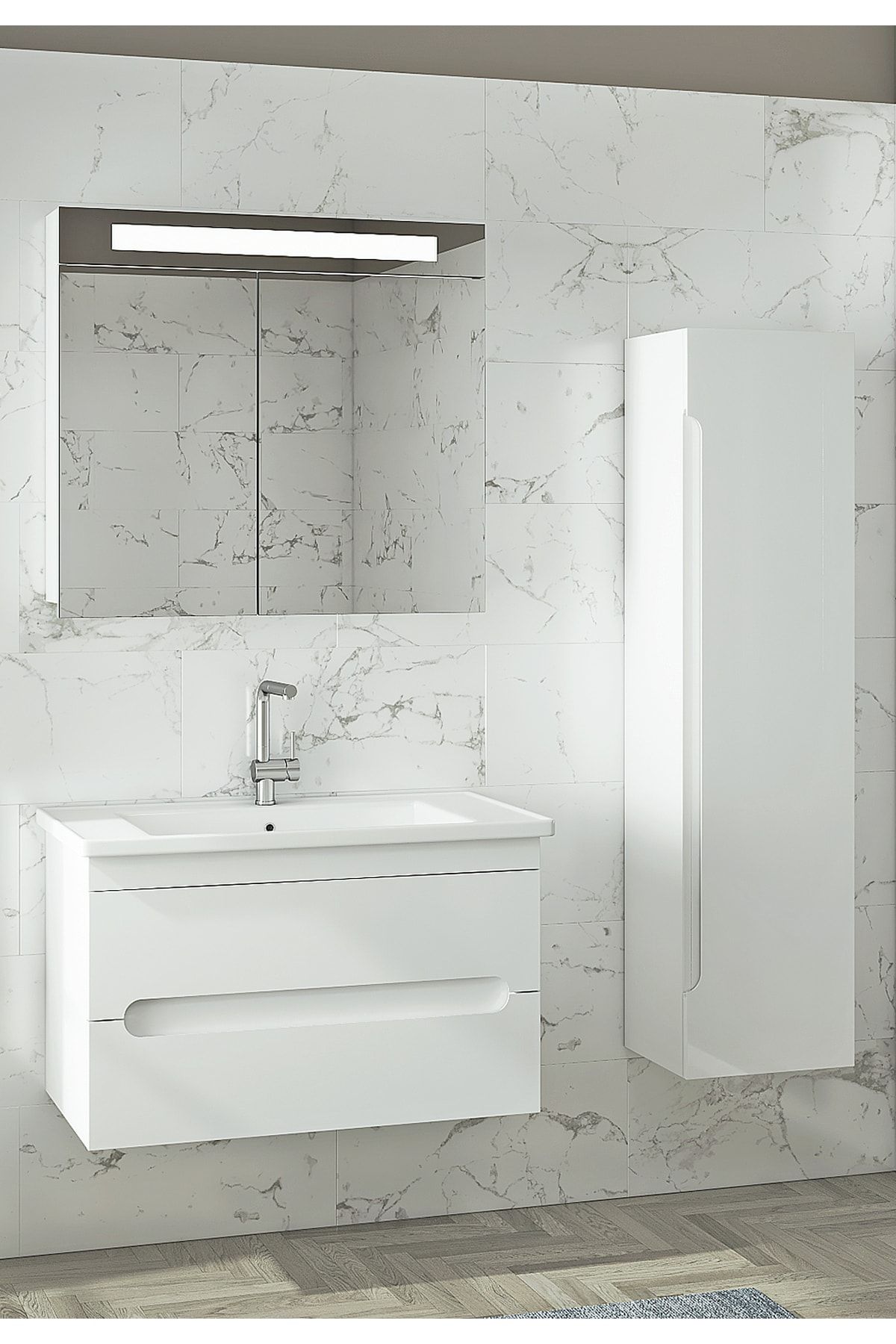 Alfa Banyo Avant Garde Boy Dolaplı Lüx Banyo Takımı Beyaz 115 Cm