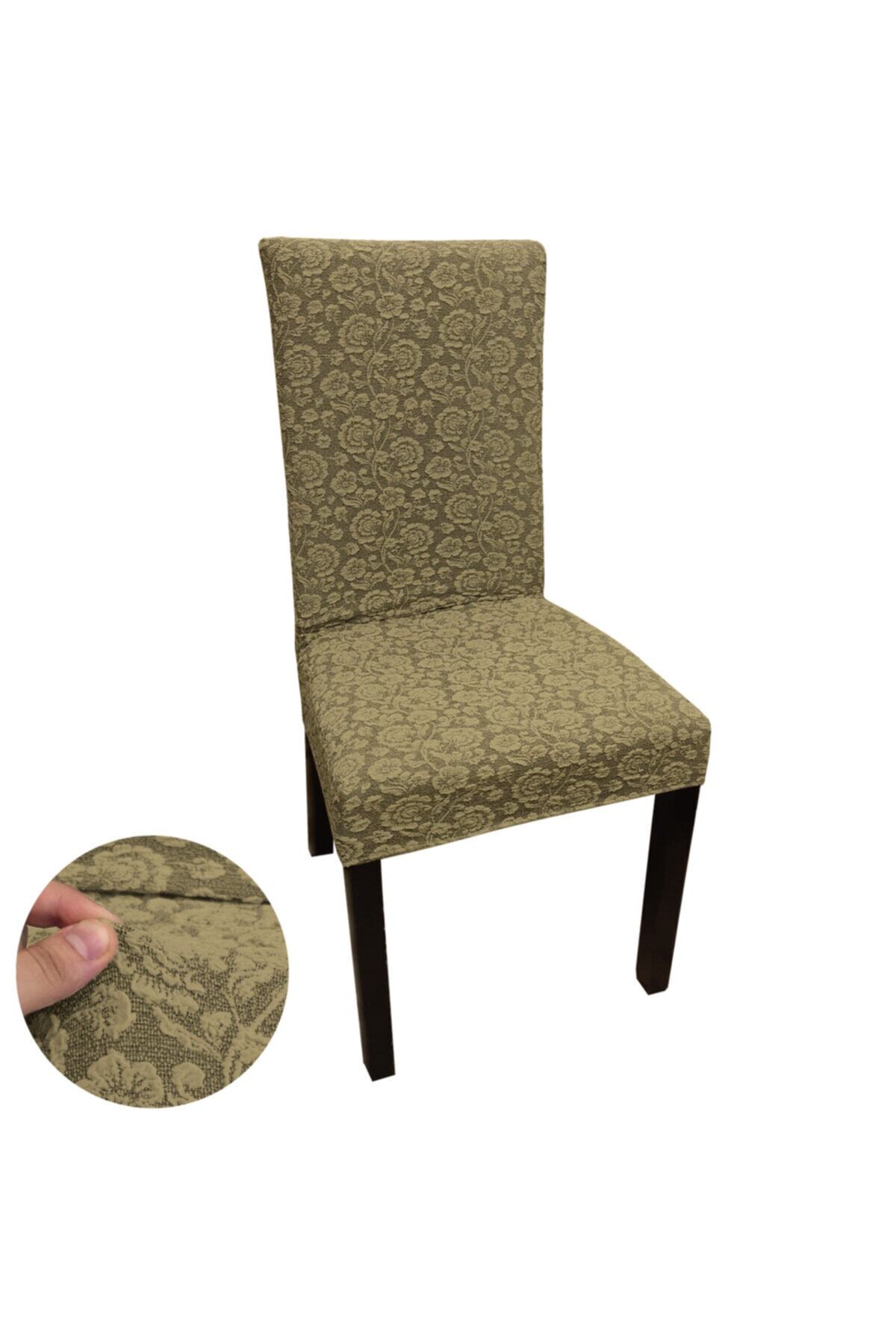 Pure Style Bej Jakarlı Likralı Esnek Lastikli Yıkanabilir Sandalye Örtüsü Sandalye Kılıfı 6’lı