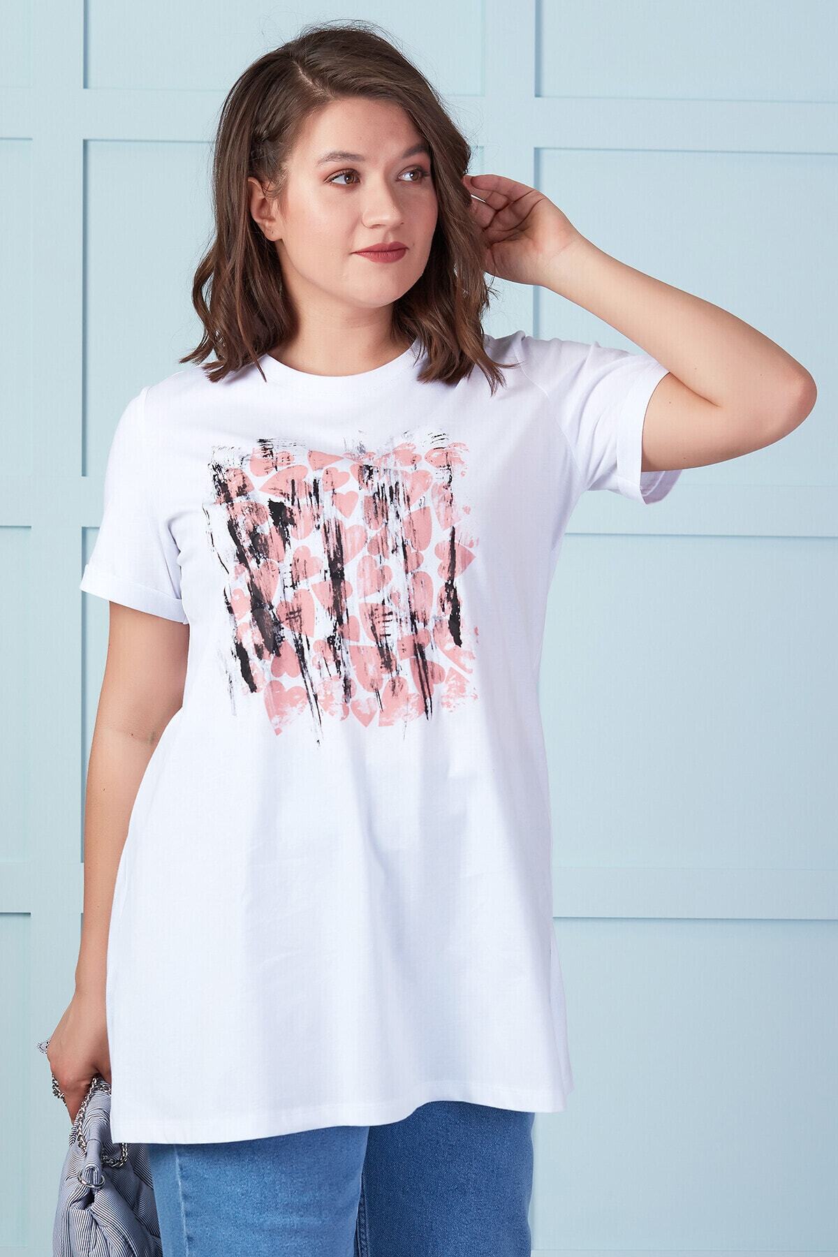 Büyük Moda Kalp Baskılı Tişört