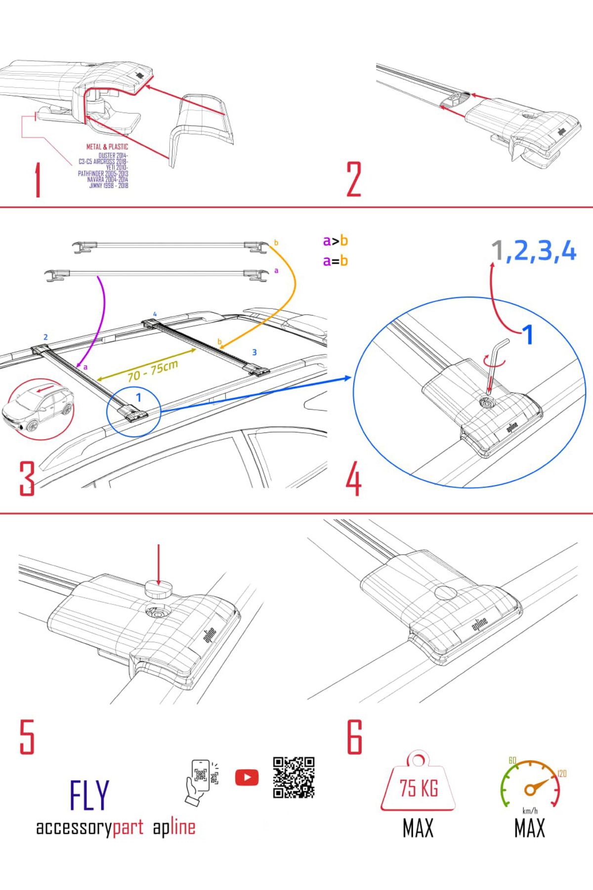 Dacia Sandero Stepway 2008-2012 Arası Ile Uyumlu Fly Model Ara Atkı Tavan Barı Siyah 2 Adet