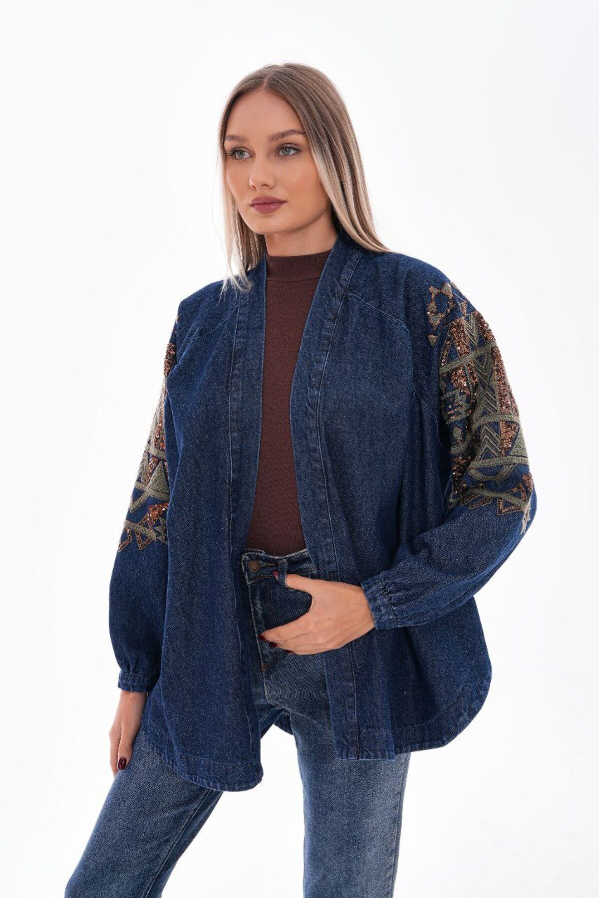 DadaliNakışlı denim kimono