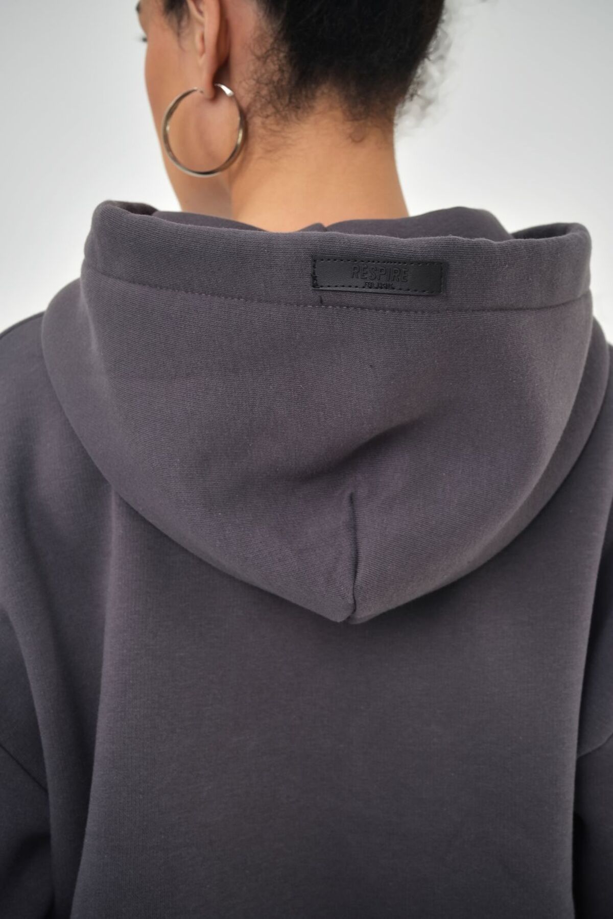 Kadın Kapüşonlu Bağcık Detaylı Oversize Basic Crop Hoodie