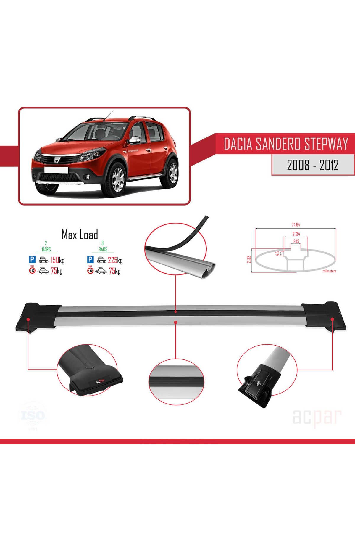 Dacia Sandero Stepway 2008-2012 Arası Ile Uyumlu Fly Model Ara Atkı Tavan Barı Gri 2 Adet