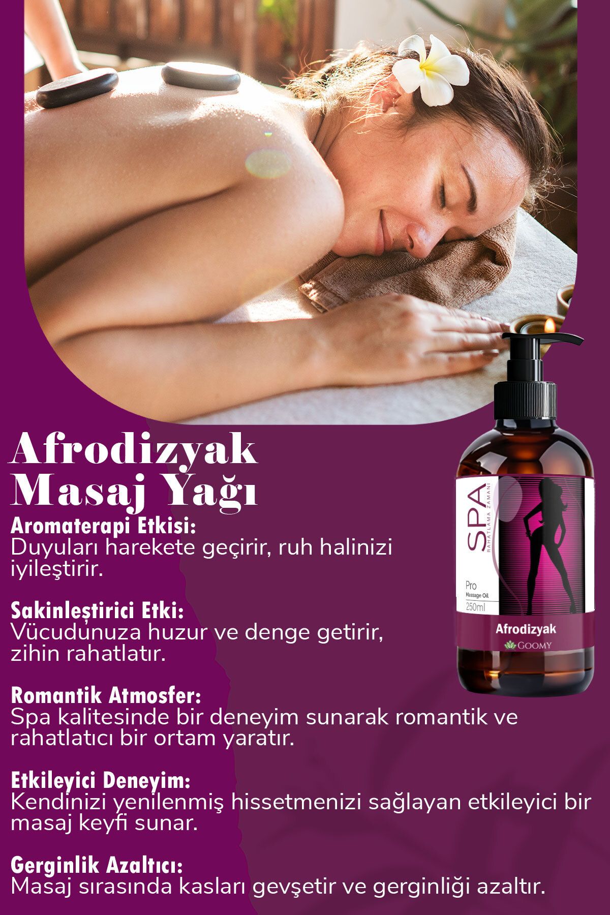 Doğal Afrodizyak Masaj Yağı Spa Serisi Aromaterapi ve Rahatlatıcı,Nemlendirici 250 ml