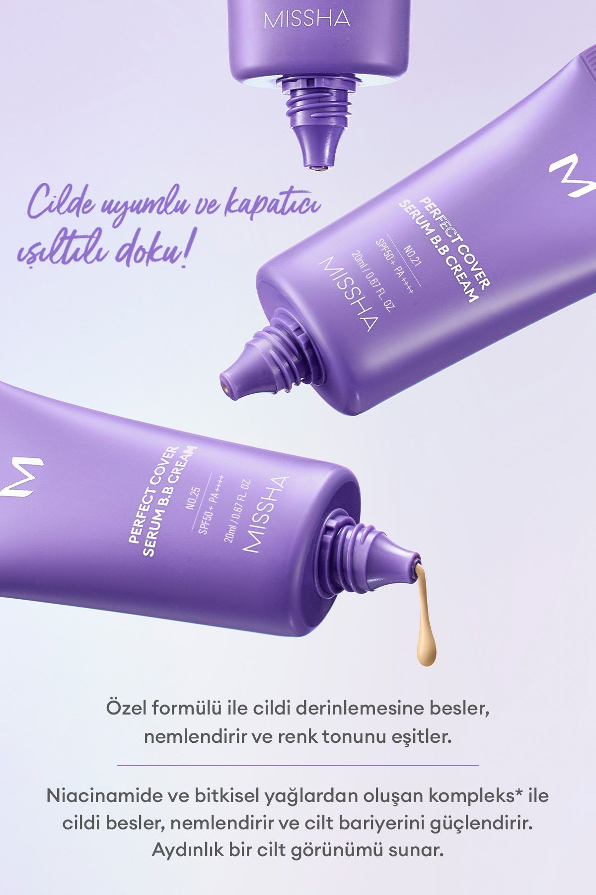 Yaşlanma Karşıtı Bakım ve Aydınlık Görünüm Sunan M Perfect Cover Serum BB Cream SPF50+/PA++++ No:23