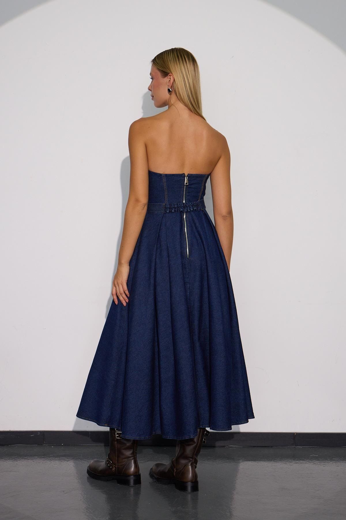 Dreamy Chic Denim PrincessMaxi Dress DARK BLUE