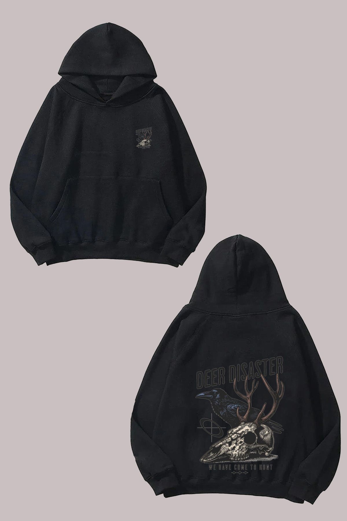 THEWERT Unisex Skull Deer AndCrow Tasarım Ön...