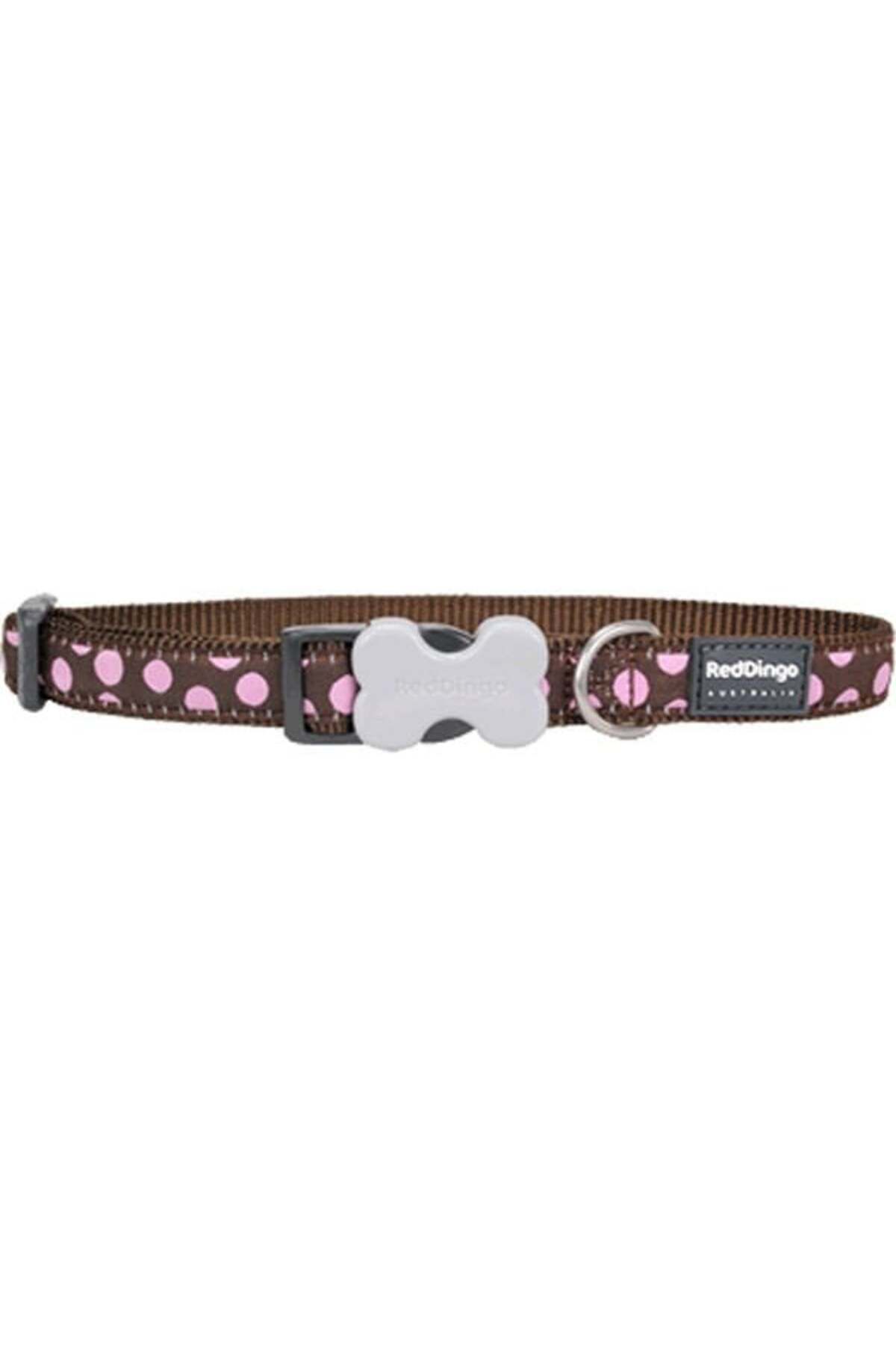 REDDİNGO KAHVERENGİ ÜZERİNE PEMBE BENEKLİ KÖPEK BOYUN TASMASI S 15MM /24-36 CM