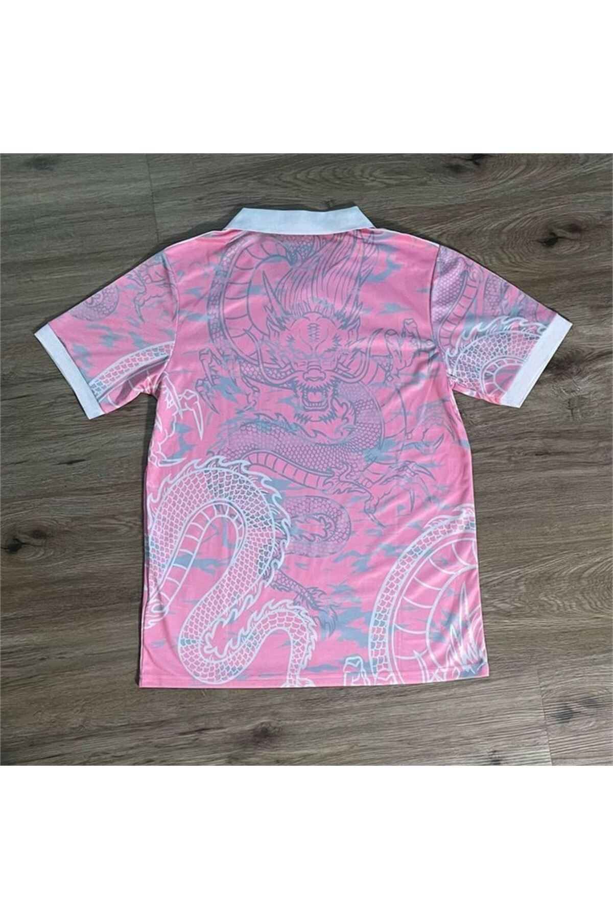 Pembe Kitty Dragon Jersey Beyaz Düğmeli Yaka Forma -mingalondon