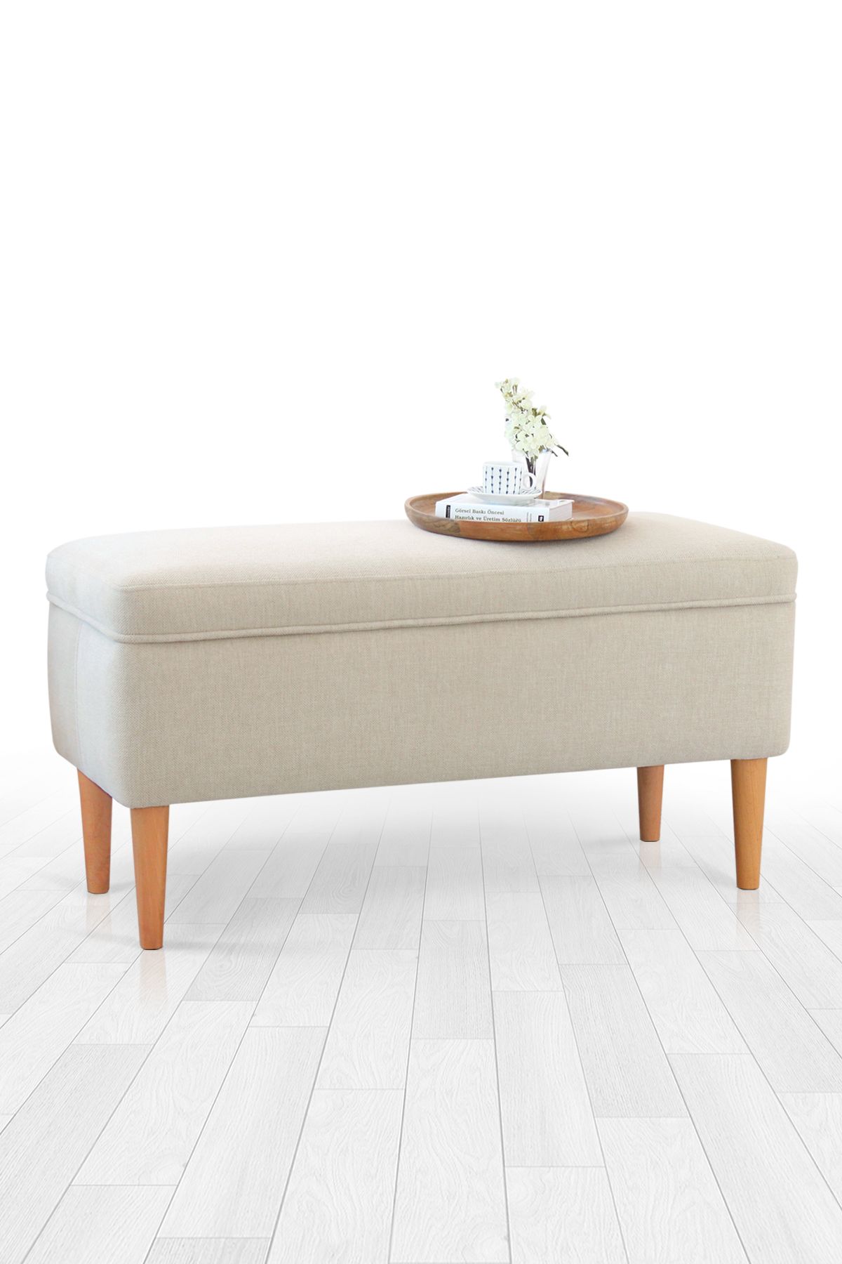 Lorence Home Glend SandıklıBench Puf - Krem