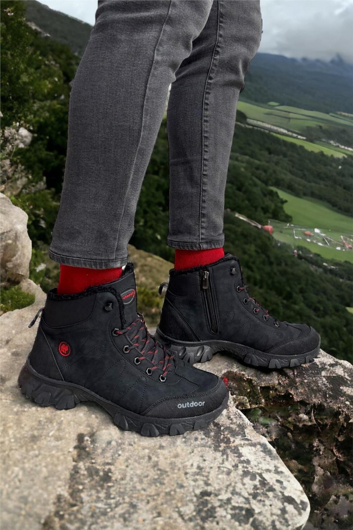 Soğuk Geçirmez Unisex Uzun Outdoor Trekking Bot Ayakkabı Siyah