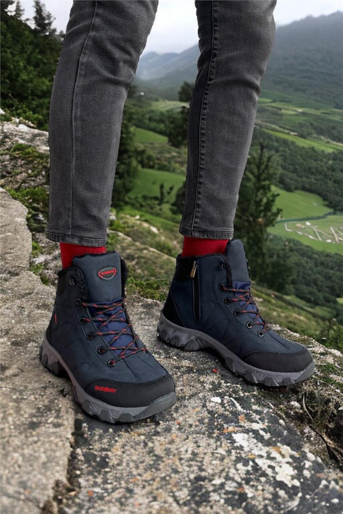 Soğuk Geçirmez Unisex Uzun Outdoor Trekking Bot Ayakkabı Lacivert