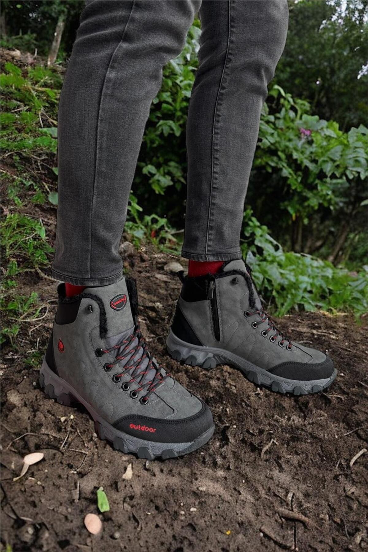 Soğuk Geçirmez Unisex Uzun Outdoor Trekking Bot Ayakkabı Gri