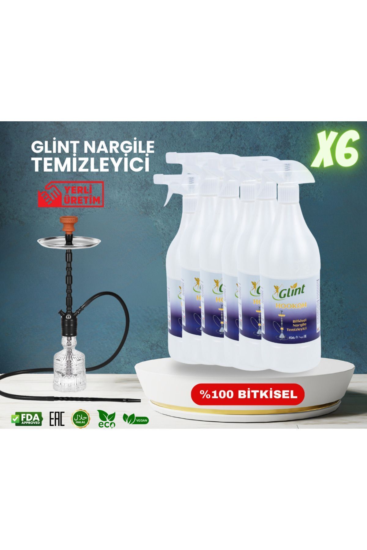 GlintHookah 6 X 1 Lt. %100Bitkisel Ser Şişe C...