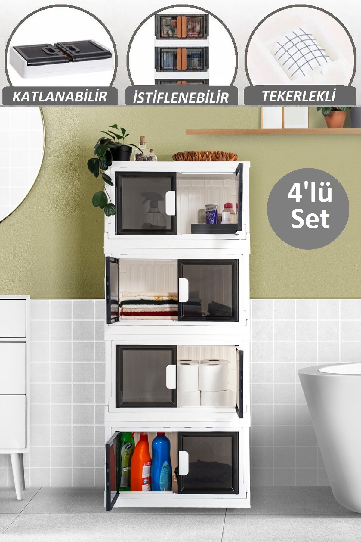 Tugomer 4'lü Tekerlekli ÇokAmaçlı Banyo Dolab...