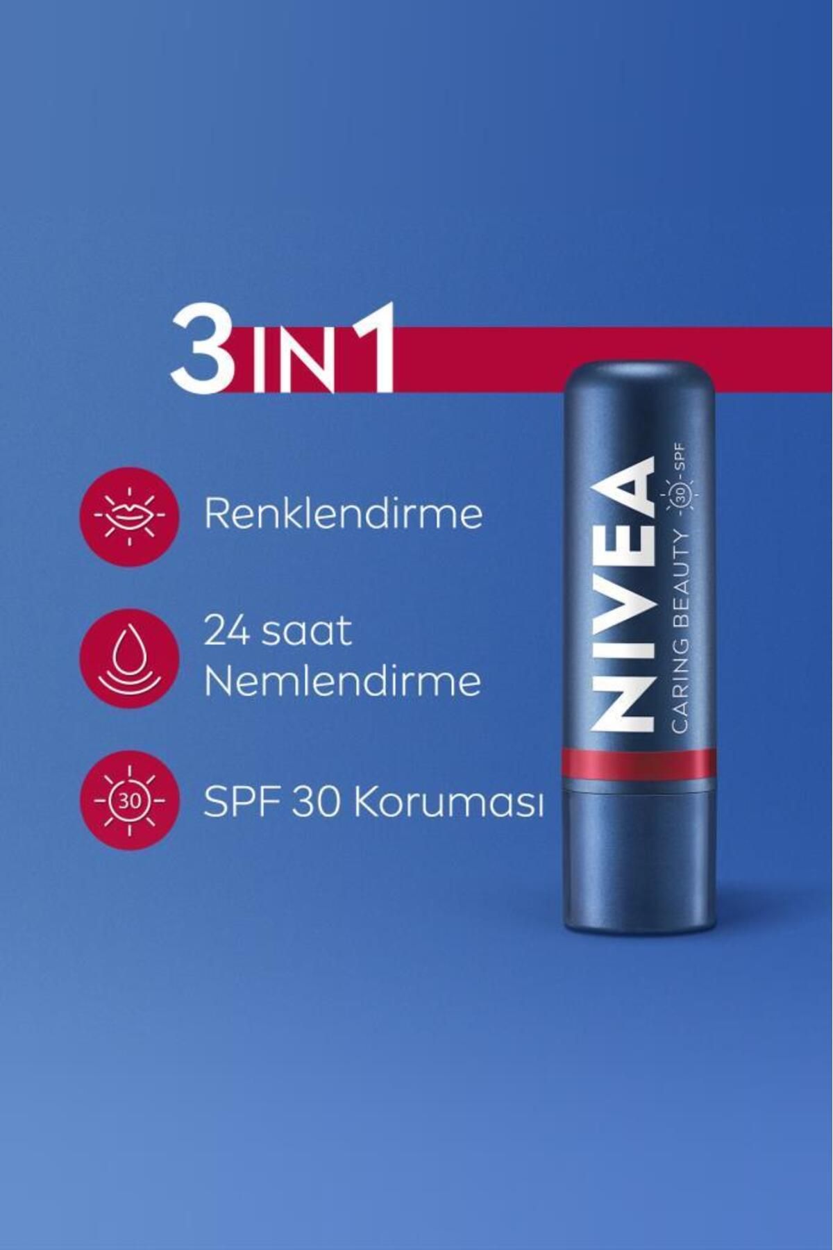 Renkli Dudak Bakım Kremi,Kırmızı,4,8gr,Nemlendirici,SPF30,Doğal Yağlar,E Vitamini,Dudak, Yanak İçin