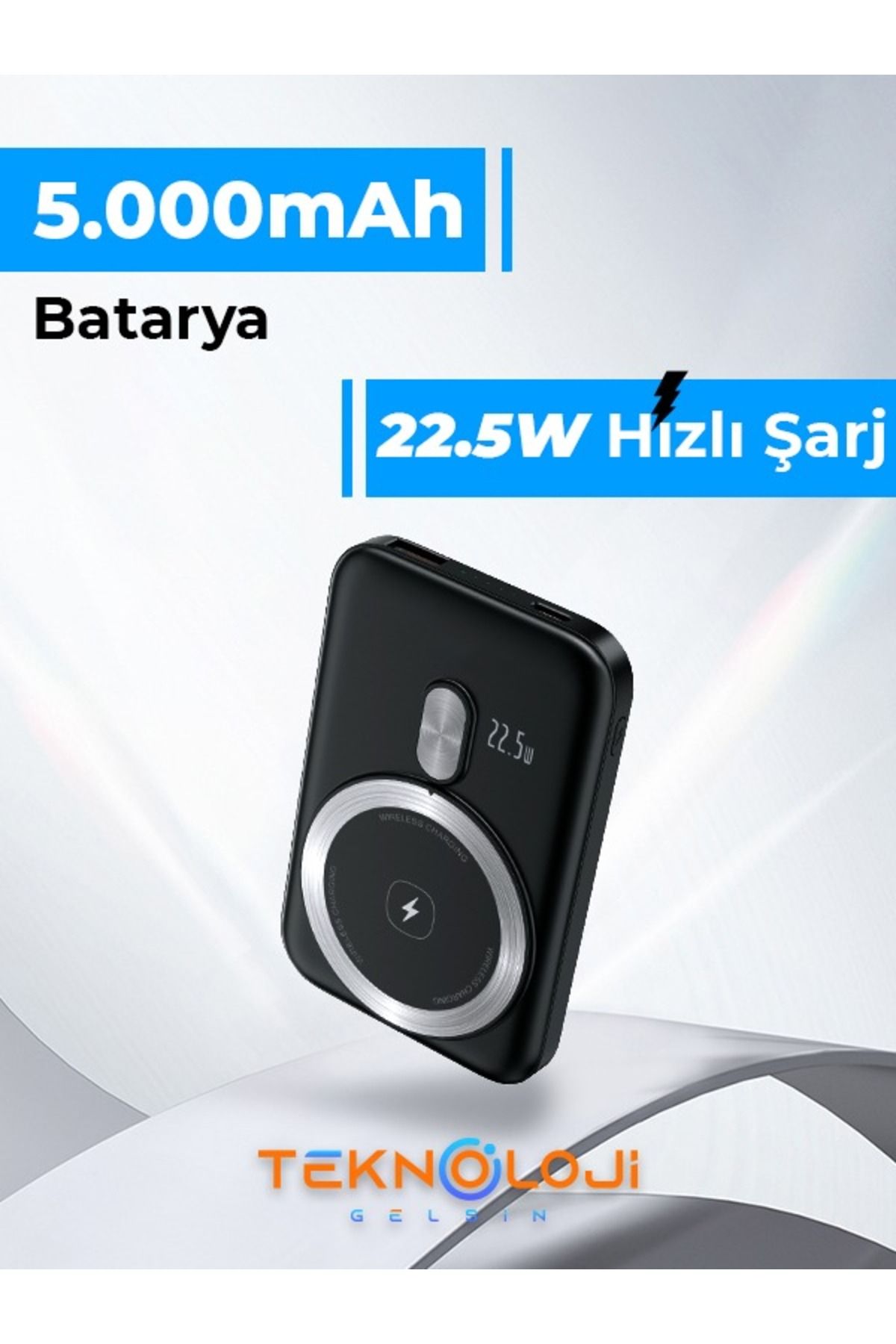 MagSafe Powerbank 22.5W Hızlı Şarj Taşınabilir Batarya Kablosuz Şarj Cihazı Mıknatıslı 5000 mAh