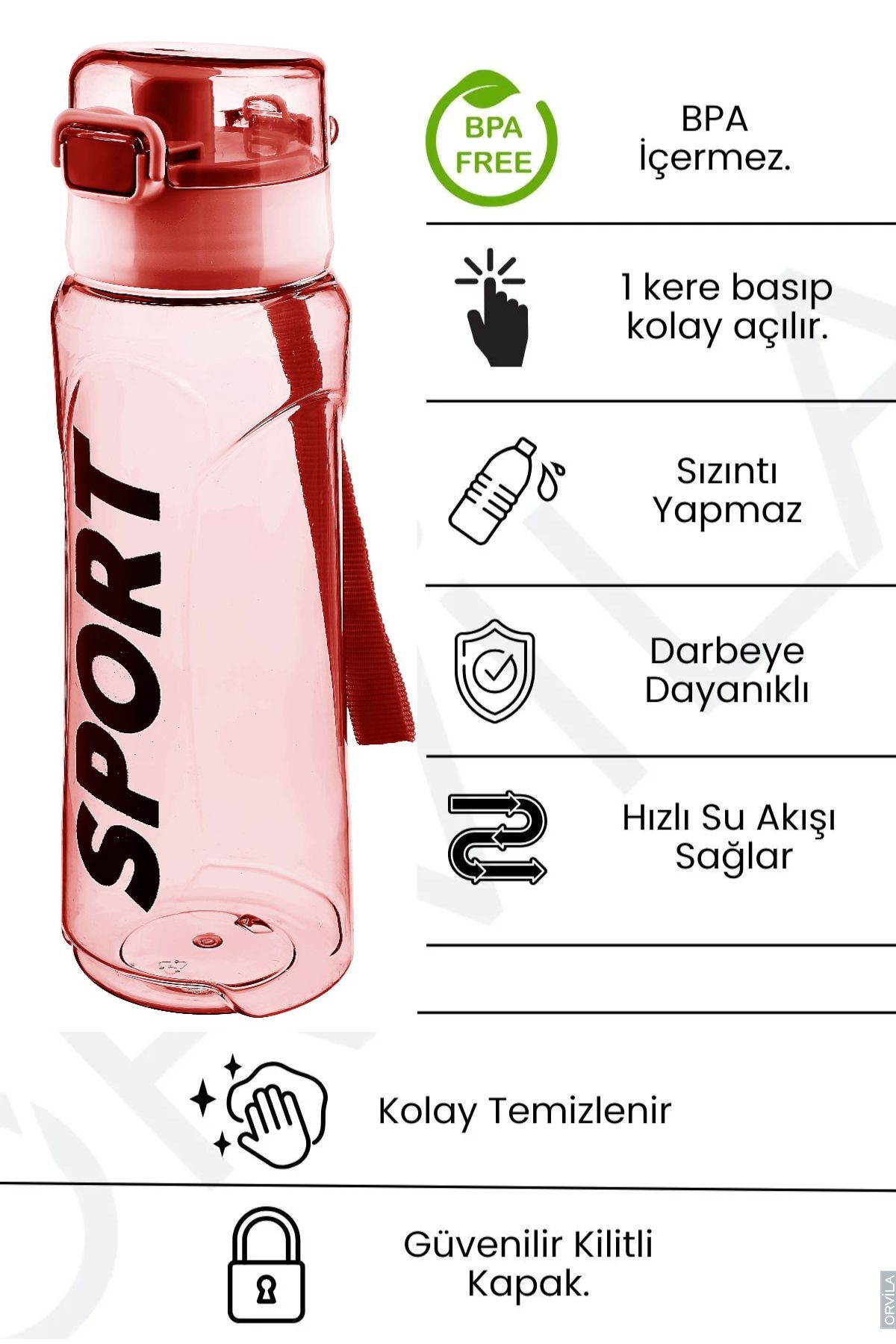 Kolay Kapak Su Matarası 700 ml - Mürdüm Profesyonel Suluk Okul - Işyeri - Ofis - Spor