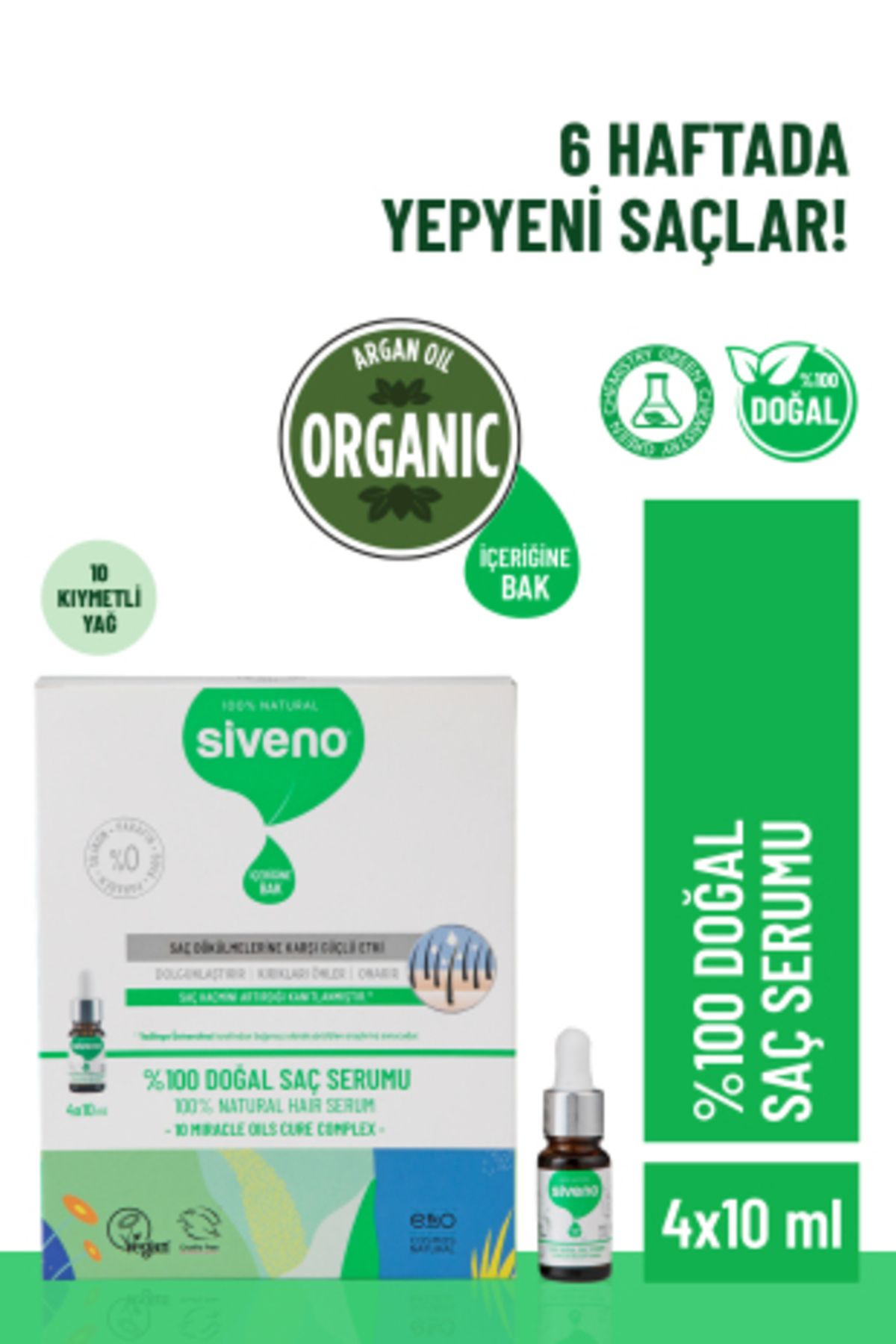 %100 Doğal Onarıcı Yoğunlaştırıcı Bakım Serumu Bitkisel Yıpranmış Ve Dökülen Saçlara Özel 4x10 ml